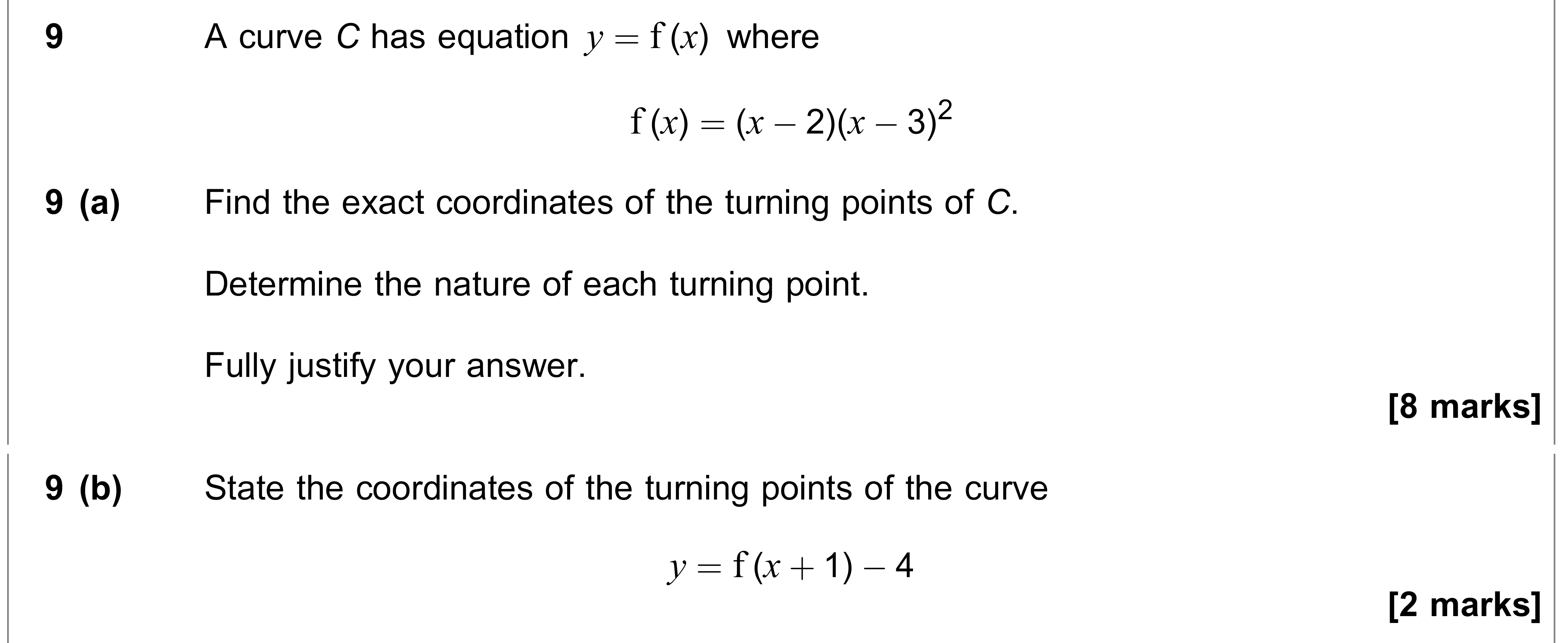 Question 9 — Differentiation, Graph Transformations — AQA AS Maths June 2019