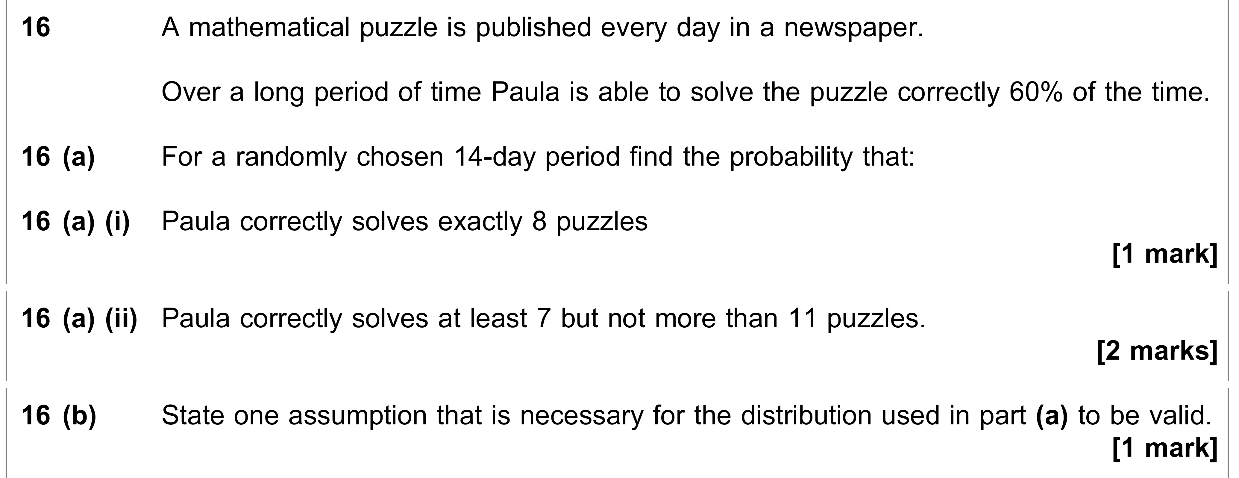 Question 16 — Binomial Distribution — AQA AS Maths June 2020