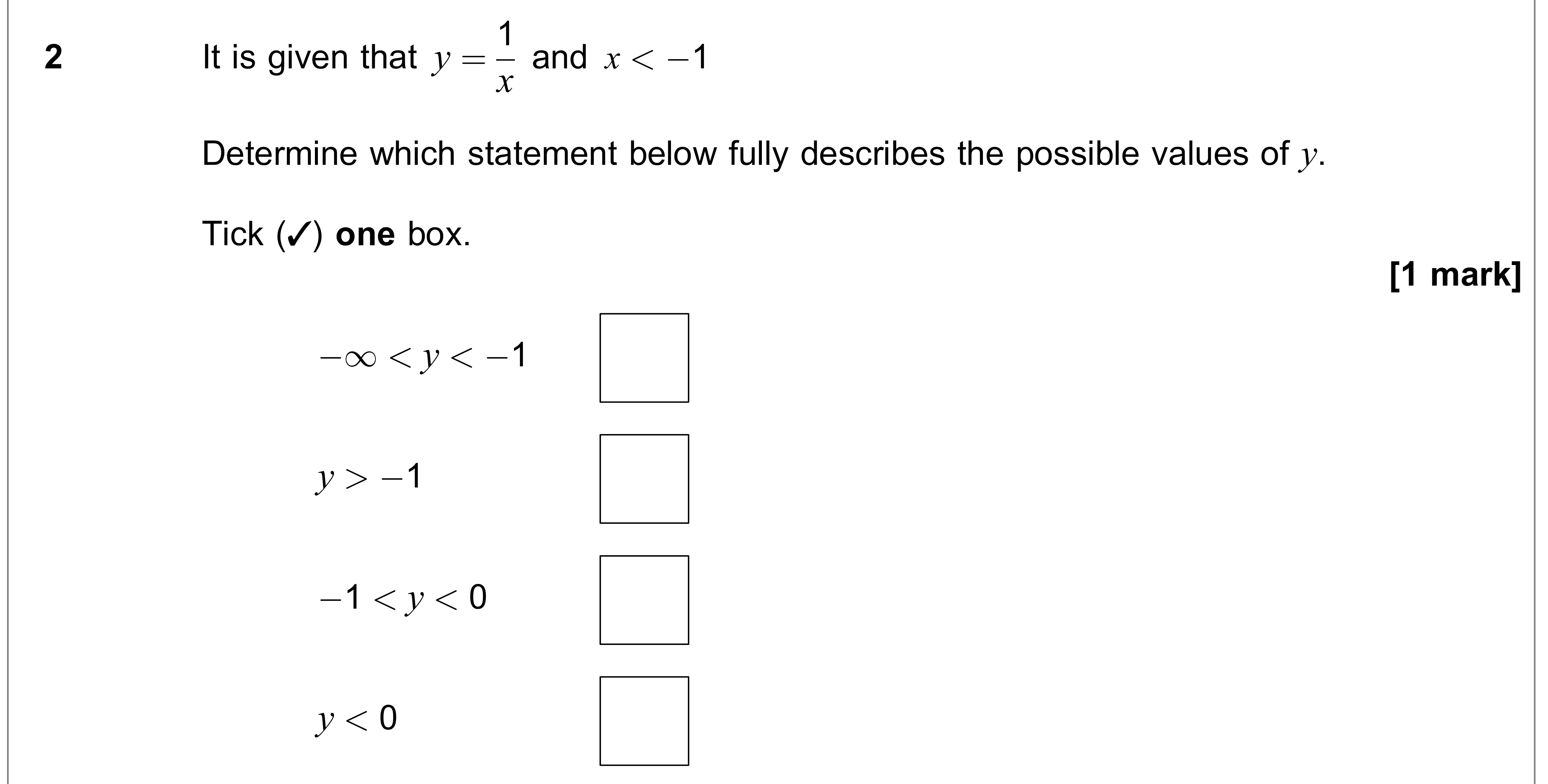 Question 2 — Reciprocal Graphs, Inequalities — AQA AS Maths June 2020