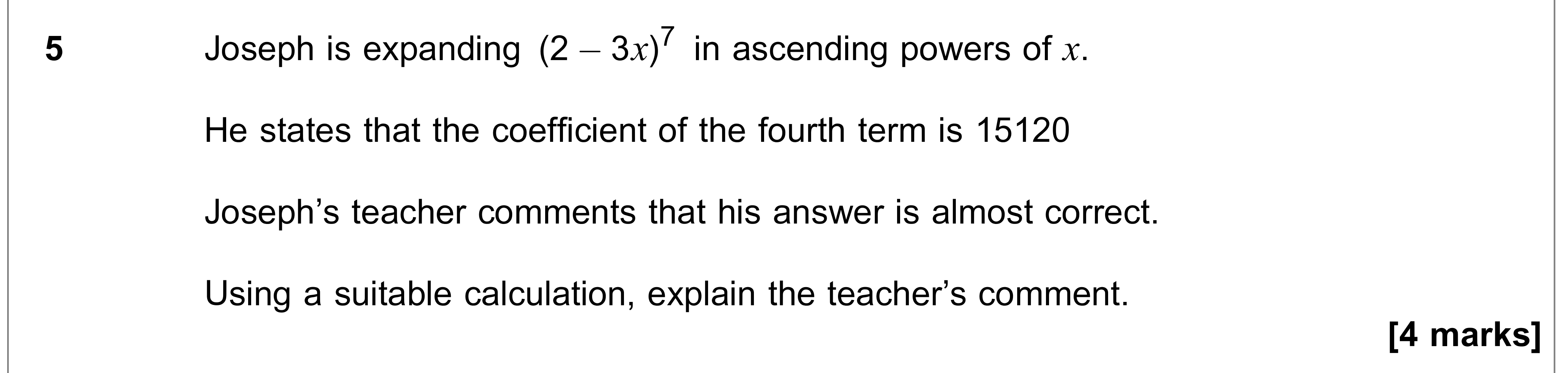 Question 5 — Binomial Expansion — AQA AS Maths June 2020