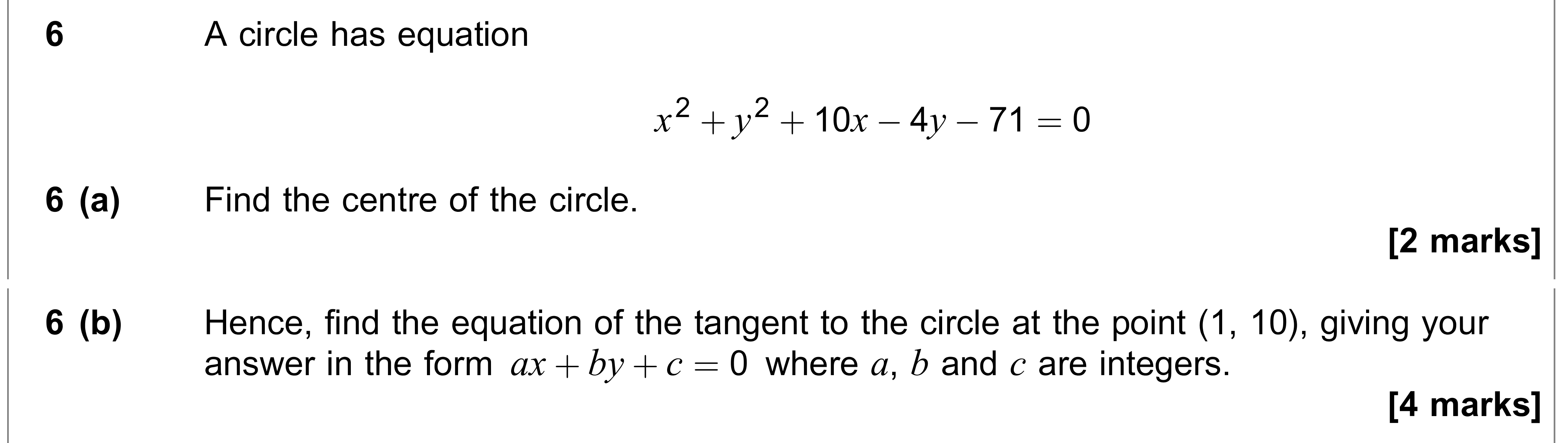 Question 6 — Circles — AQA AS Maths June 2020