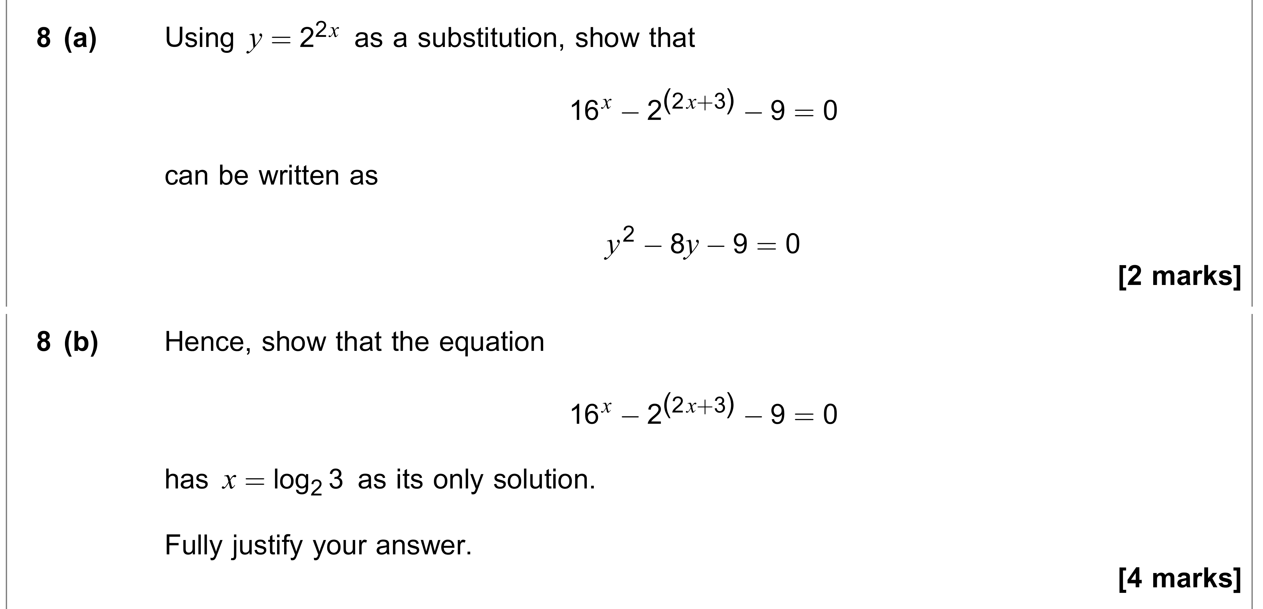 Question 8 — Indices and Surds, Logarithms, Quadratics — AQA AS Maths June 2020