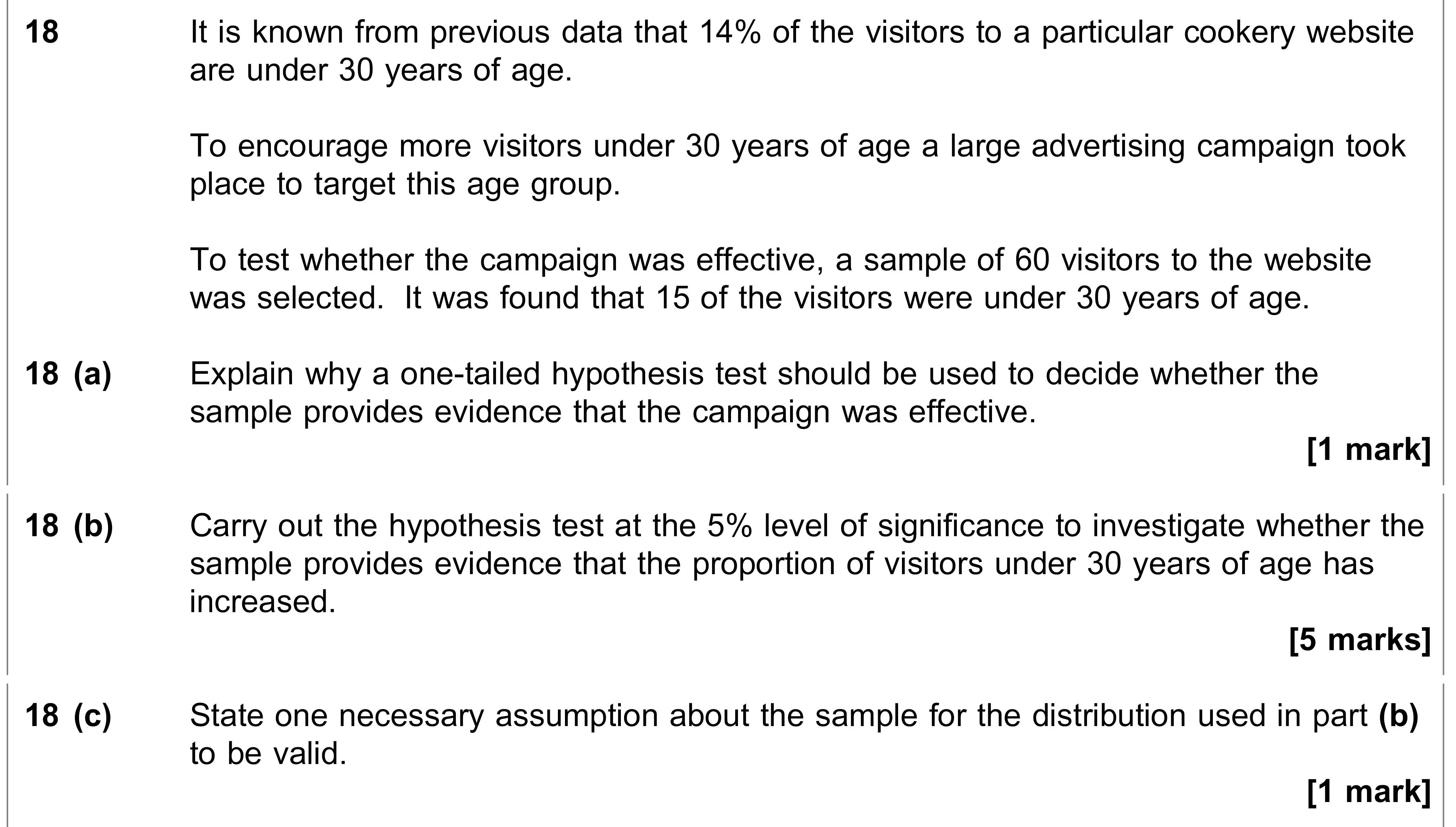 Question 18 — Hypothesis Testing — AQA AS Maths June 2021
