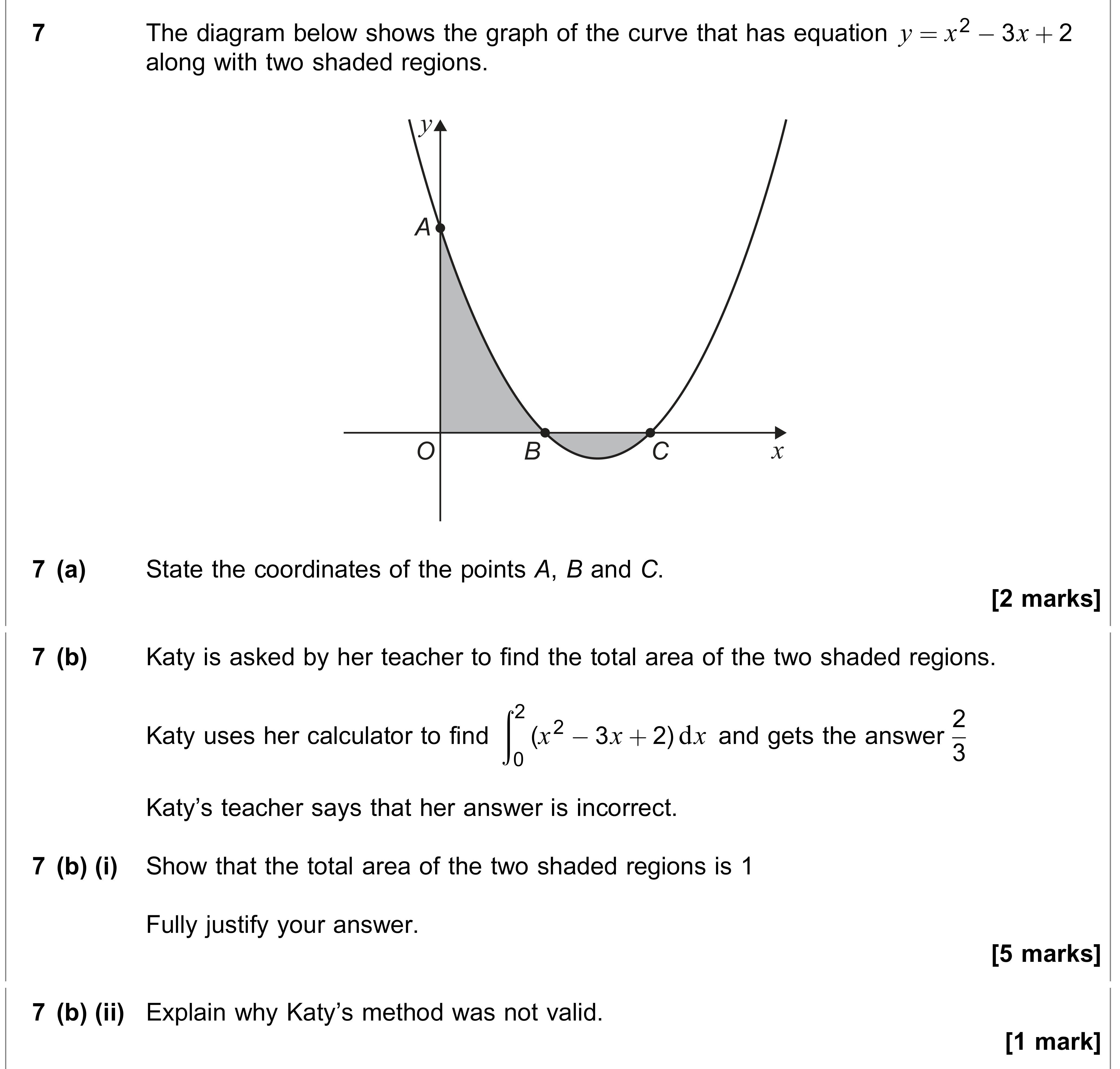Question 7 — Integration, Quadratics — AQA AS Maths June 2021