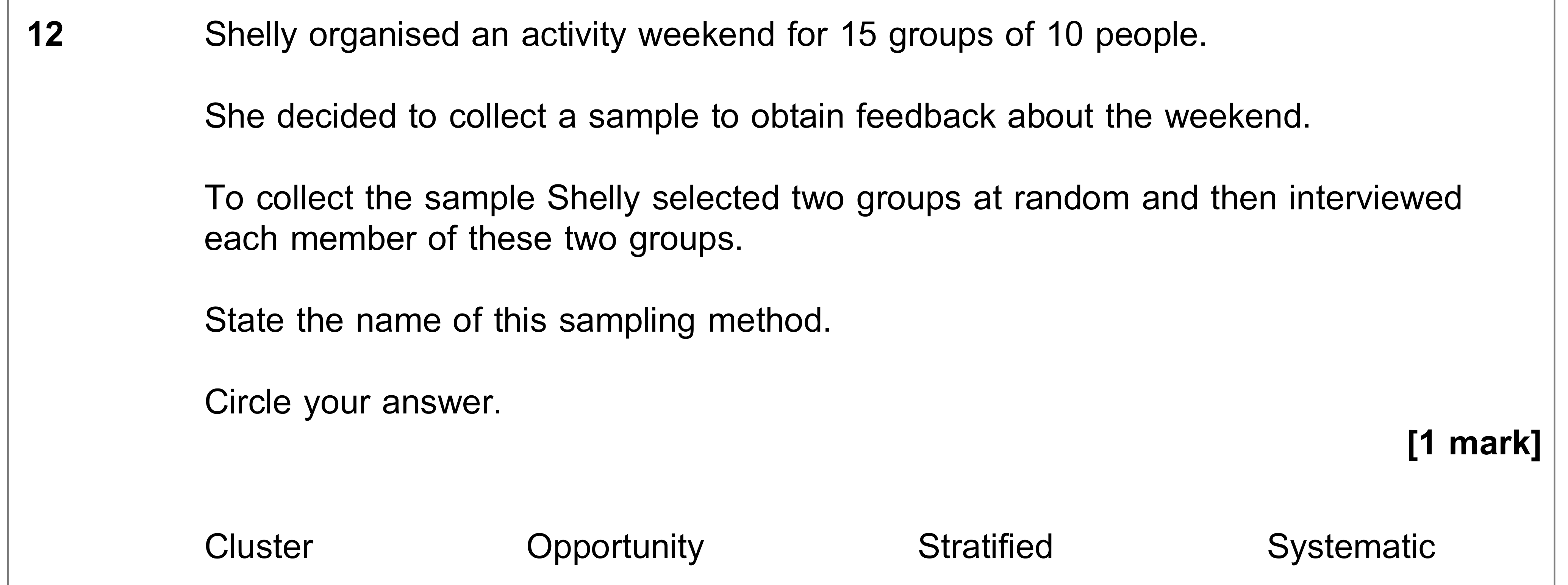 Question 12 — Sampling — AQA AS Maths June 2022