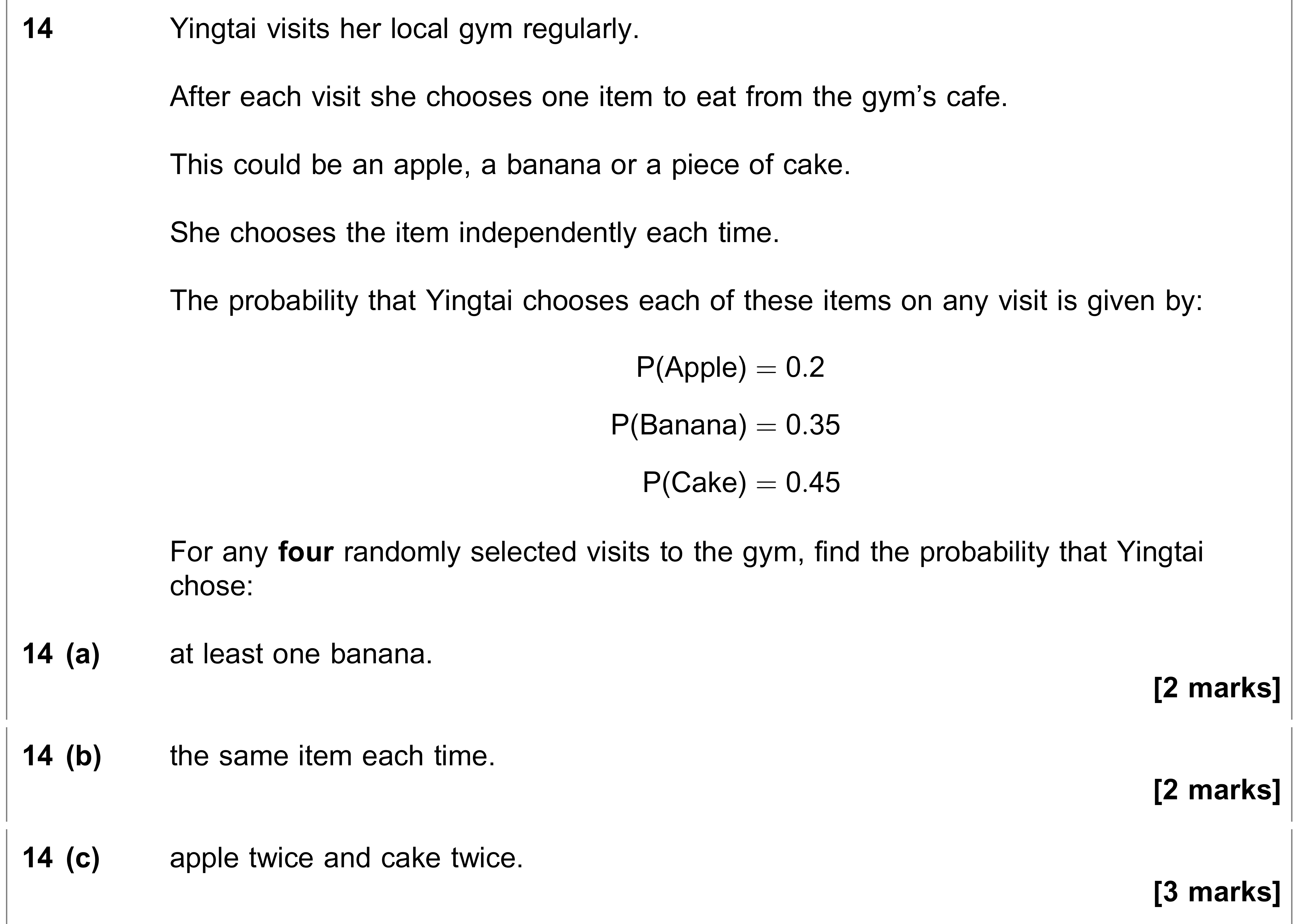 Question 14 — Probability — AQA AS Maths June 2022