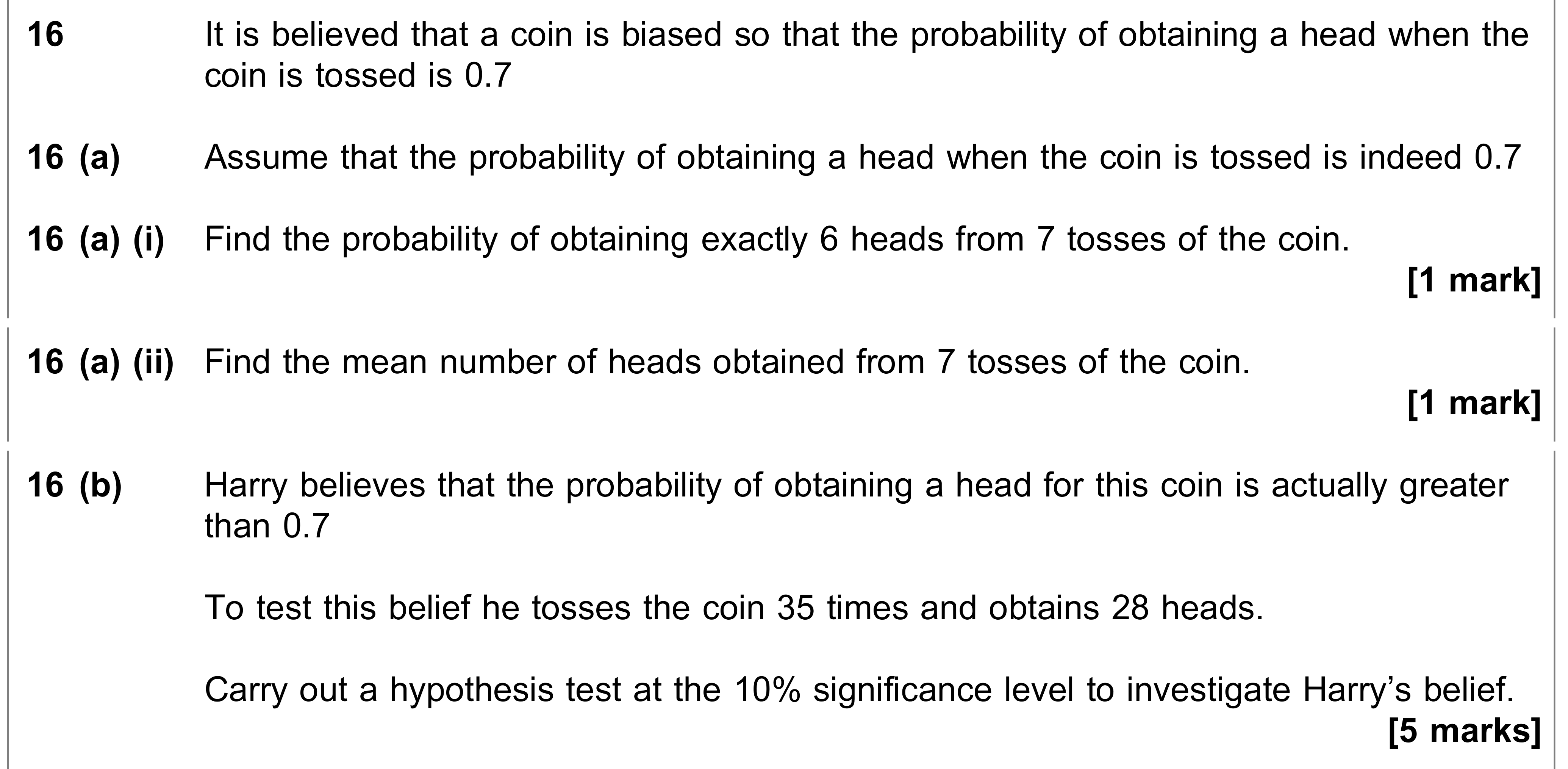 Question 16 — Binomial Distribution, Hypothesis Testing — AQA AS Maths June 2022