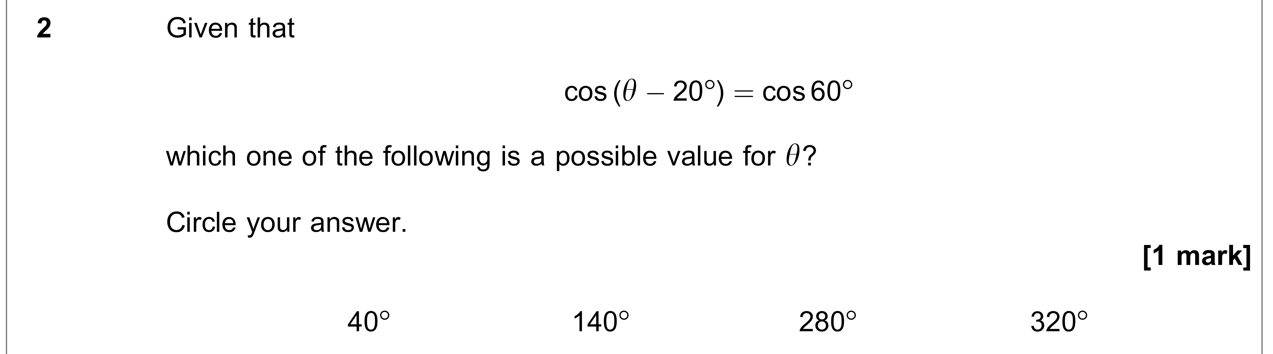 Question 2 — Trig — AQA AS Maths June 2022