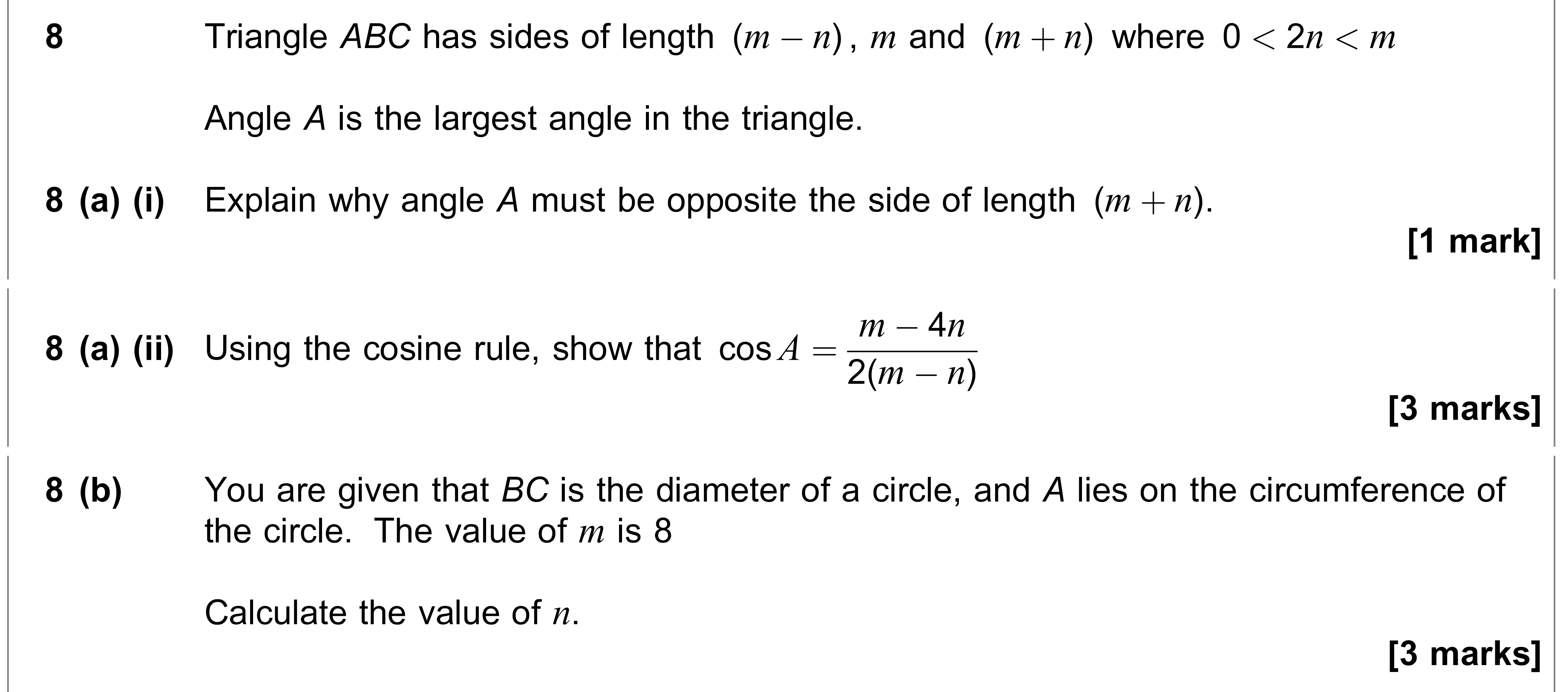 Question 8 — Triangles, Circles — AQA AS Maths June 2022