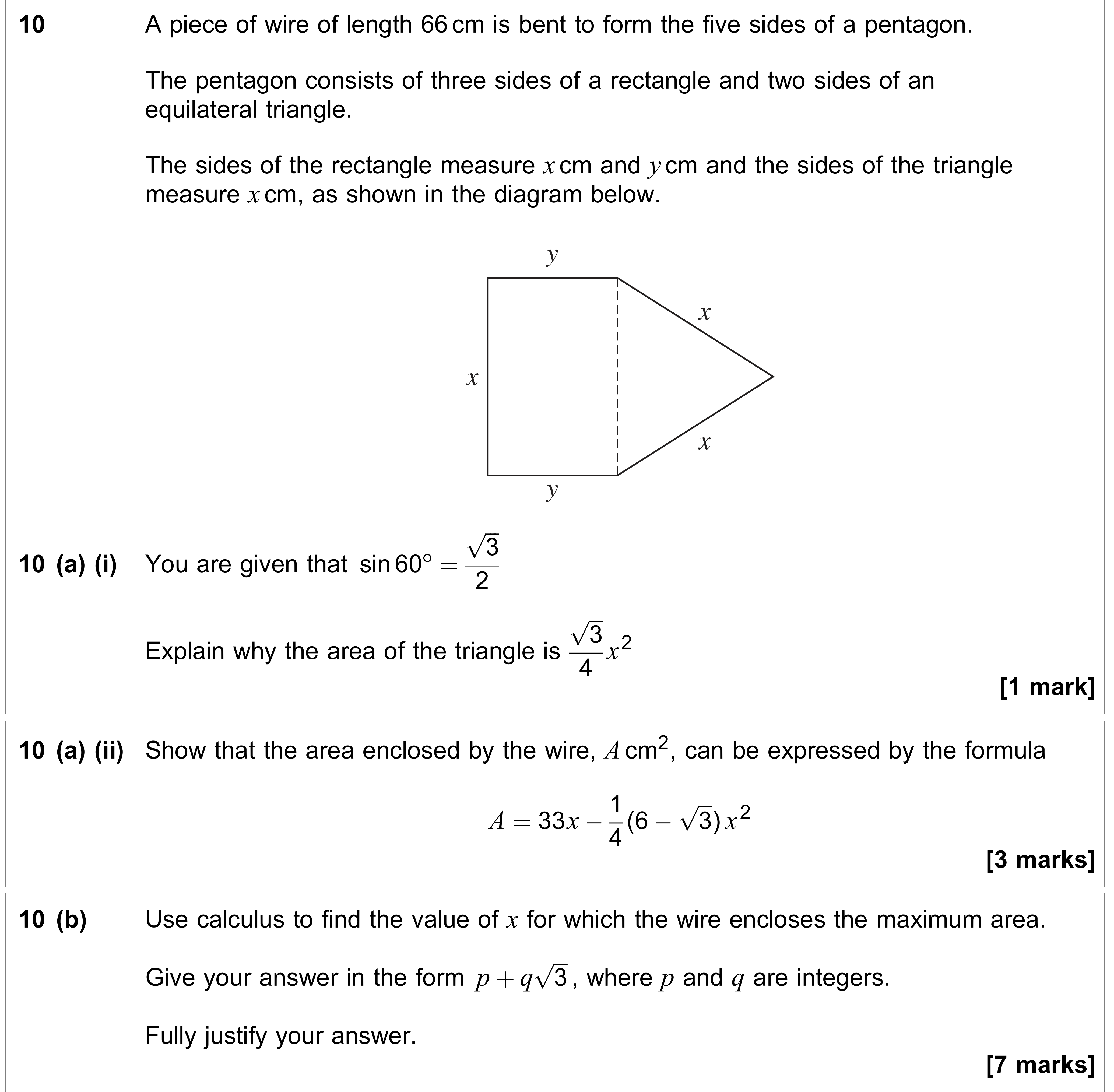 Question 10 — Triangles, Differentiation — AQA AS Maths June 2023
