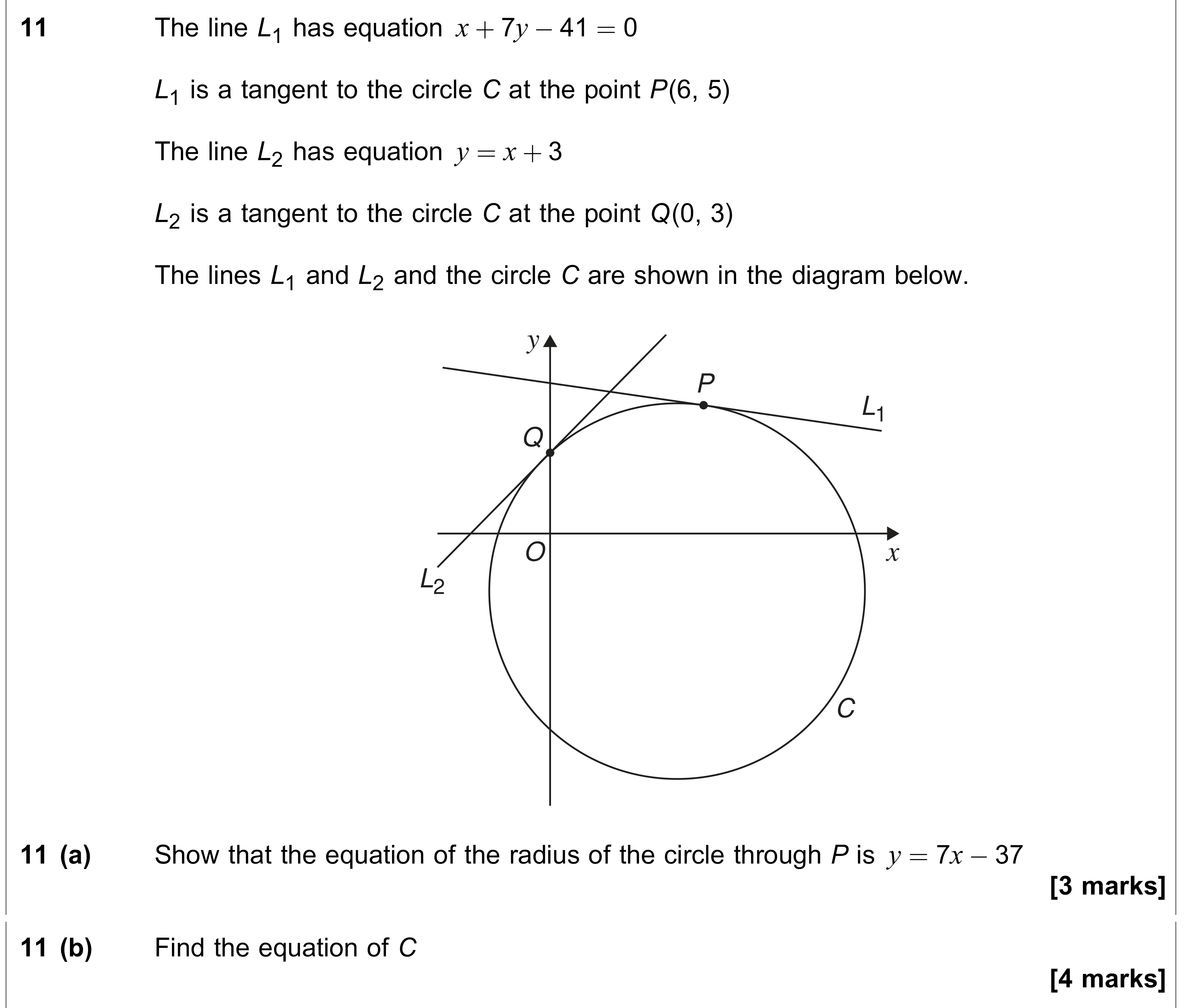 Question 11 — Circles, Straight Line Graphs — AQA AS Maths June 2023