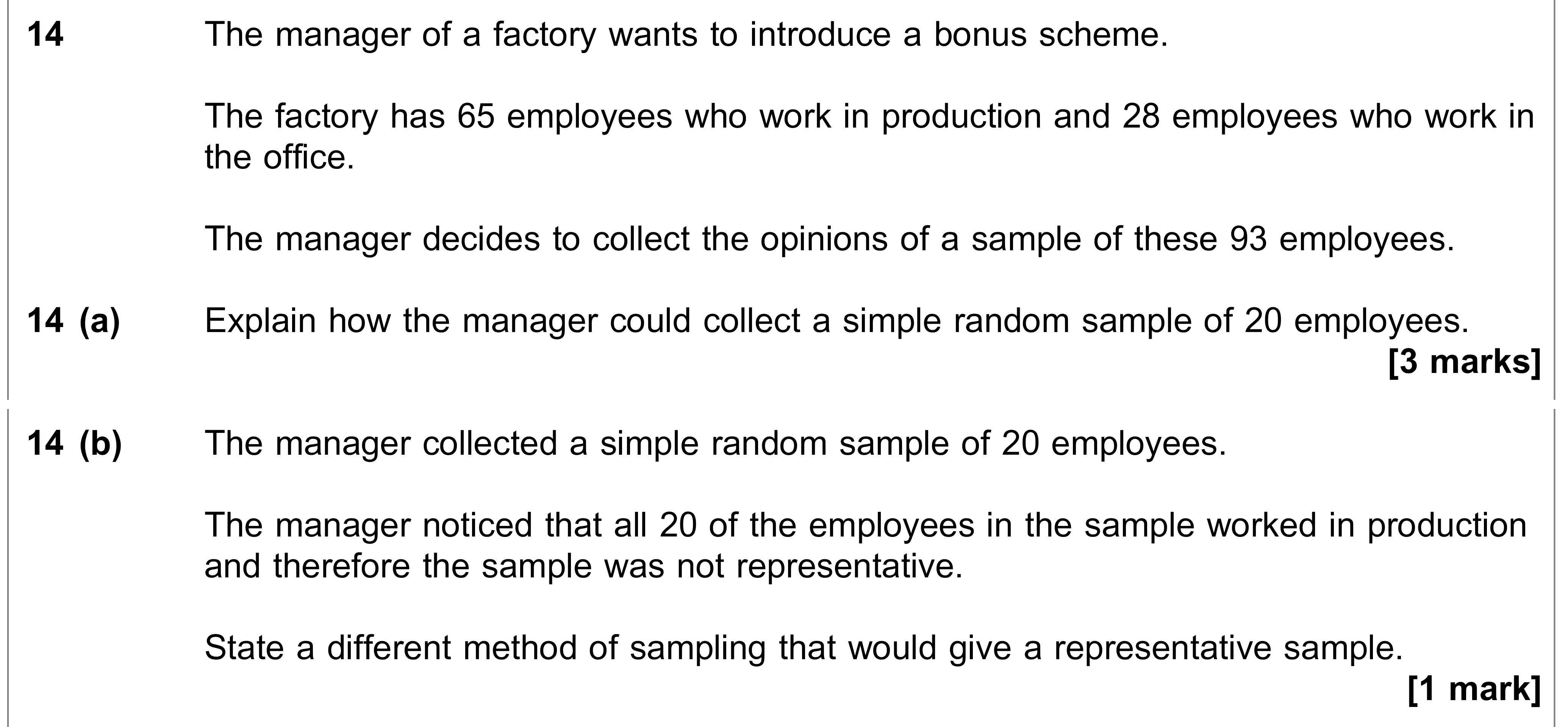 Question 14 — Sampling — AQA AS Maths June 2023