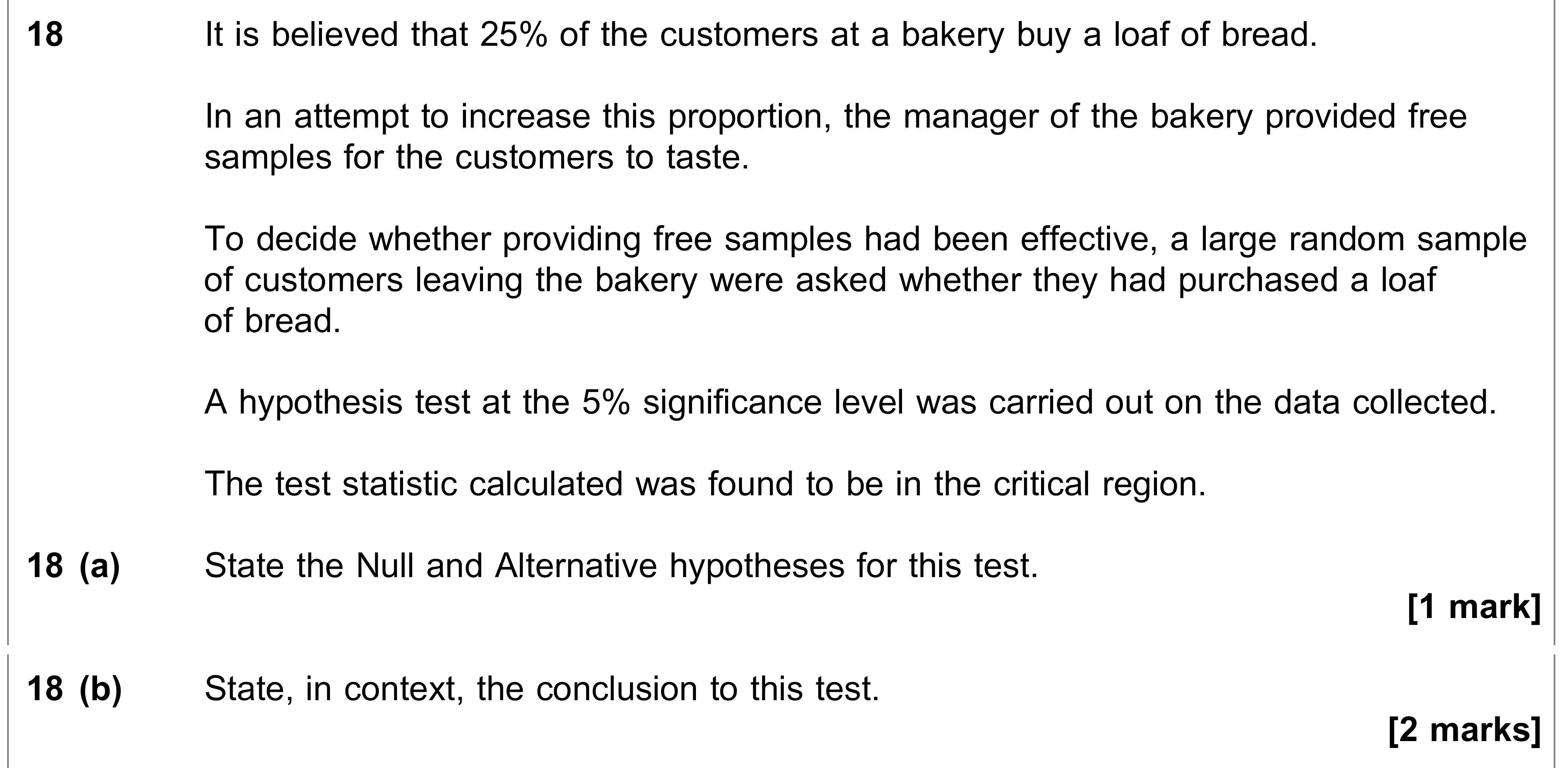Question 18 — Hypothesis Testing — AQA AS Maths June 2023