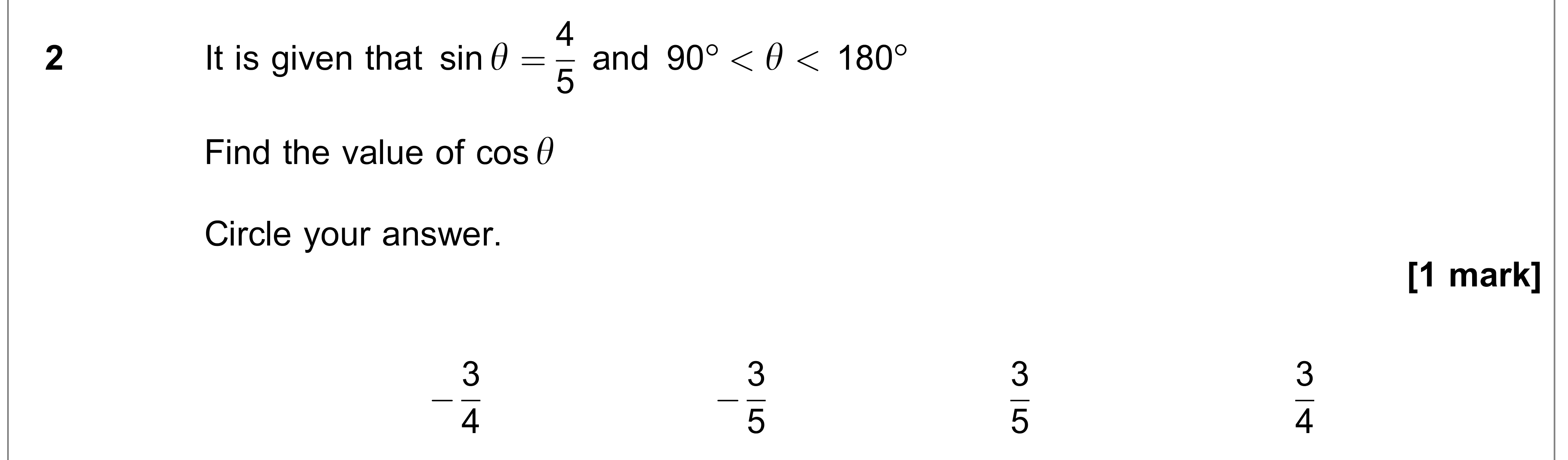 Question 2 — Trig — AQA AS Maths June 2023