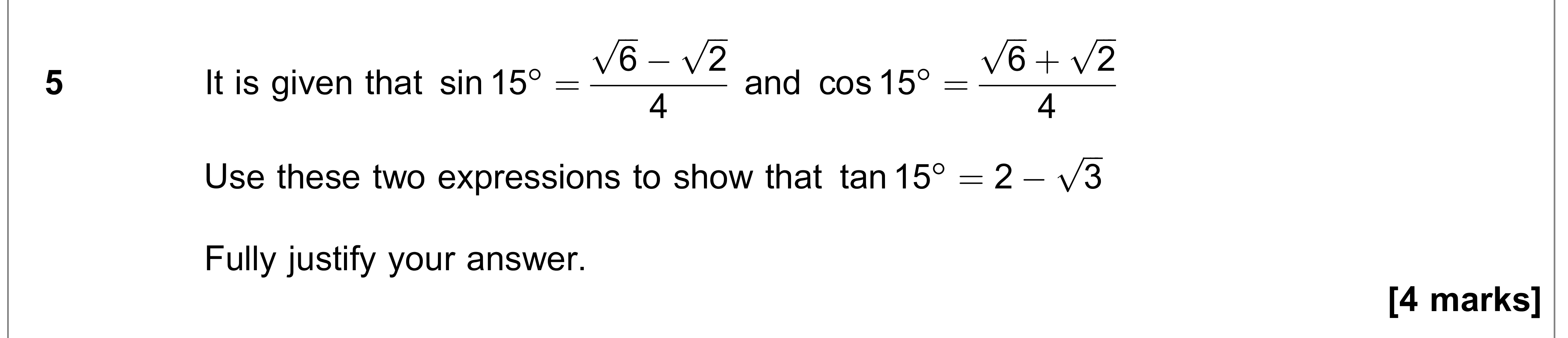 Question 5 — Trig, Indices and Surds — AQA AS Maths June 2023