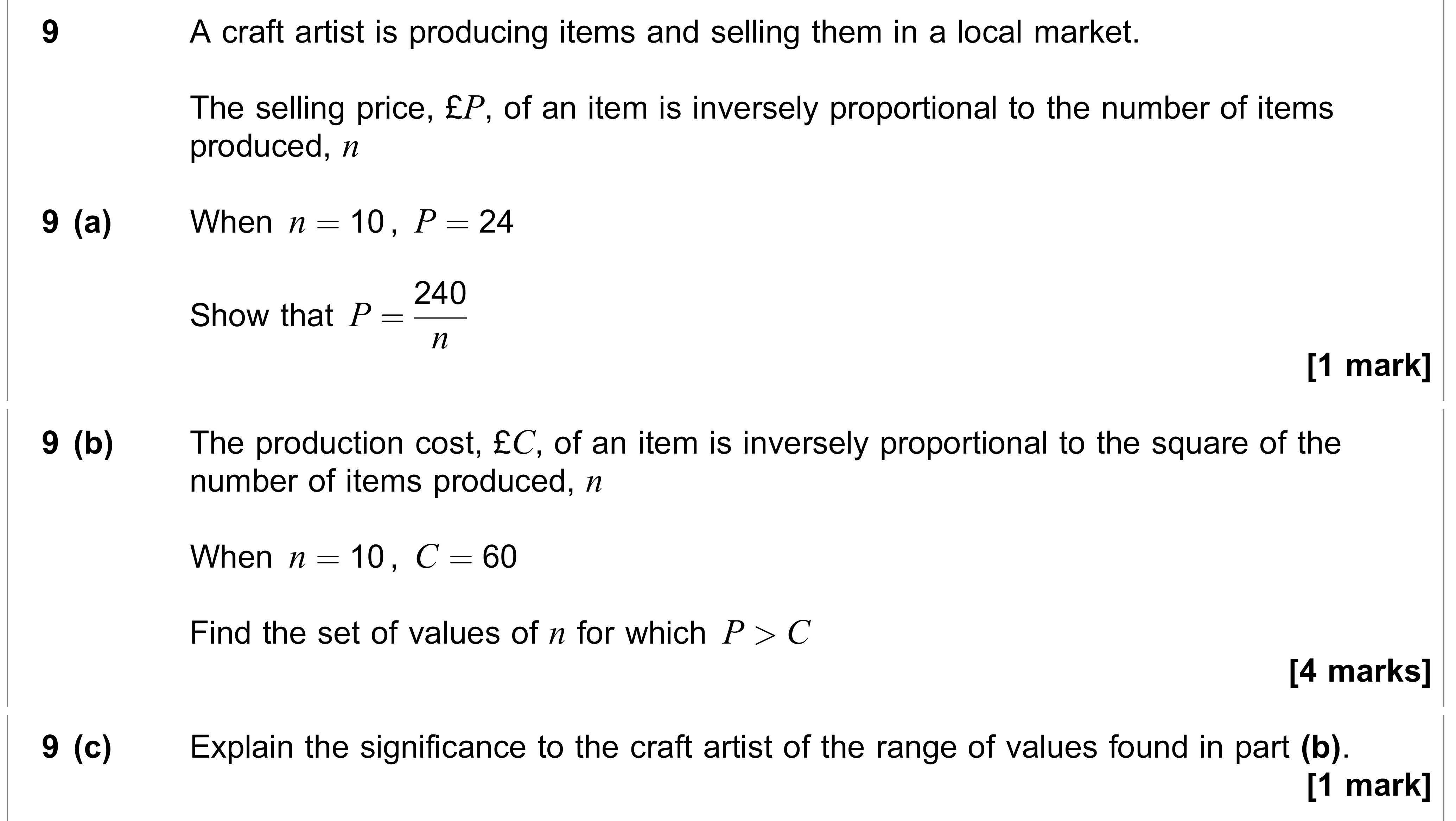 Question 9 — Proportion, Inequalities — AQA AS Maths June 2023
