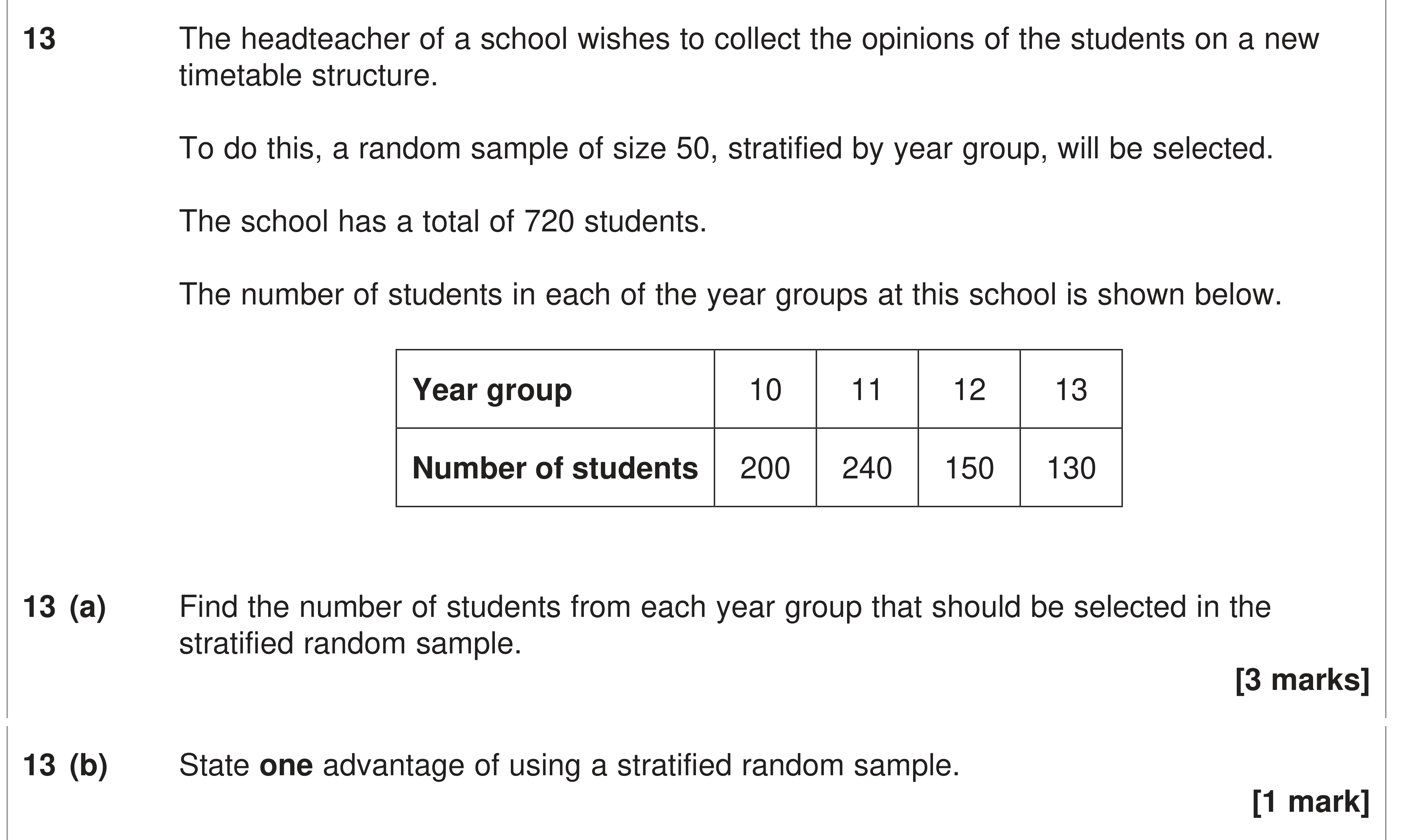 Question 13 — Sampling — AQA AS Maths June 2024