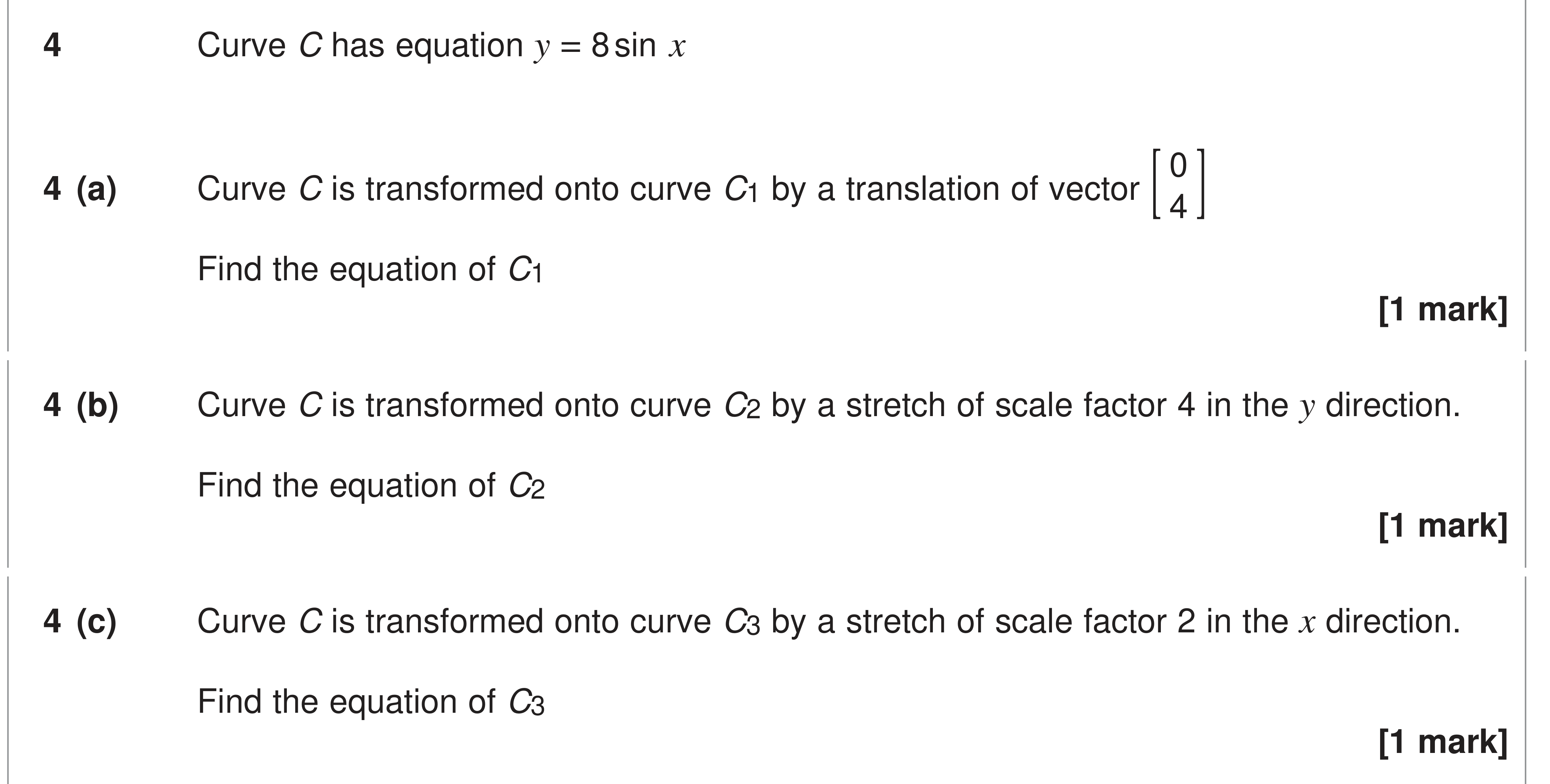 Question 4 — Graph Transformations — AQA AS Maths June 2024