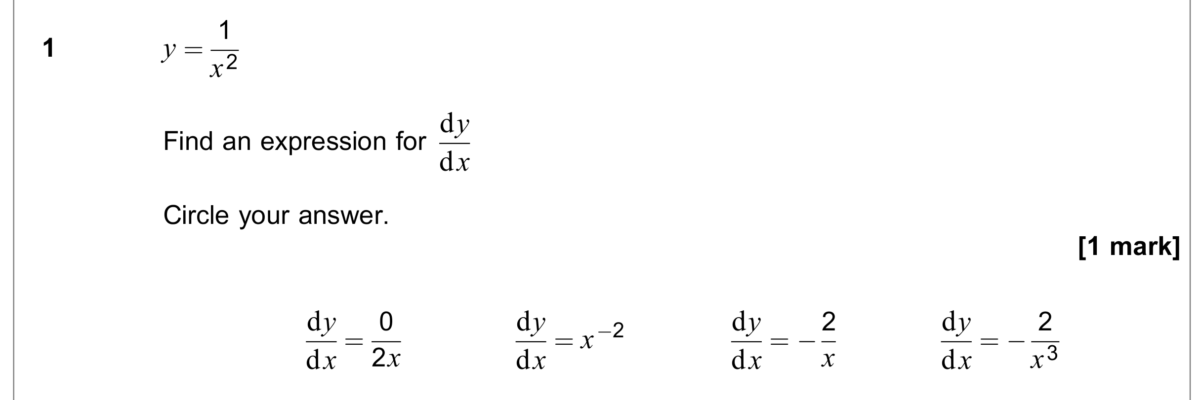 Question 1 — Differentiation — AQA June 2018