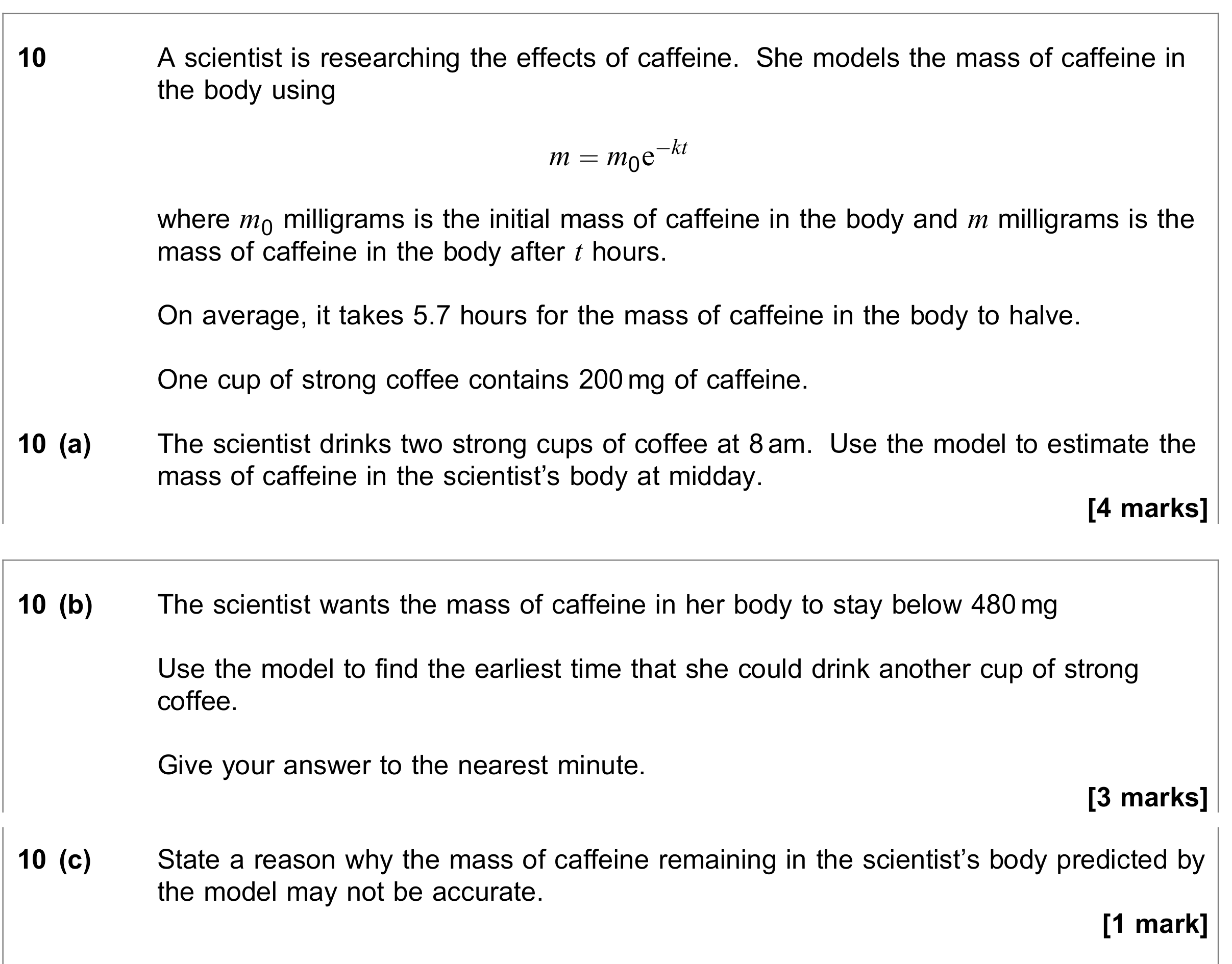 Question 10 — Exponentials — AQA June 2018