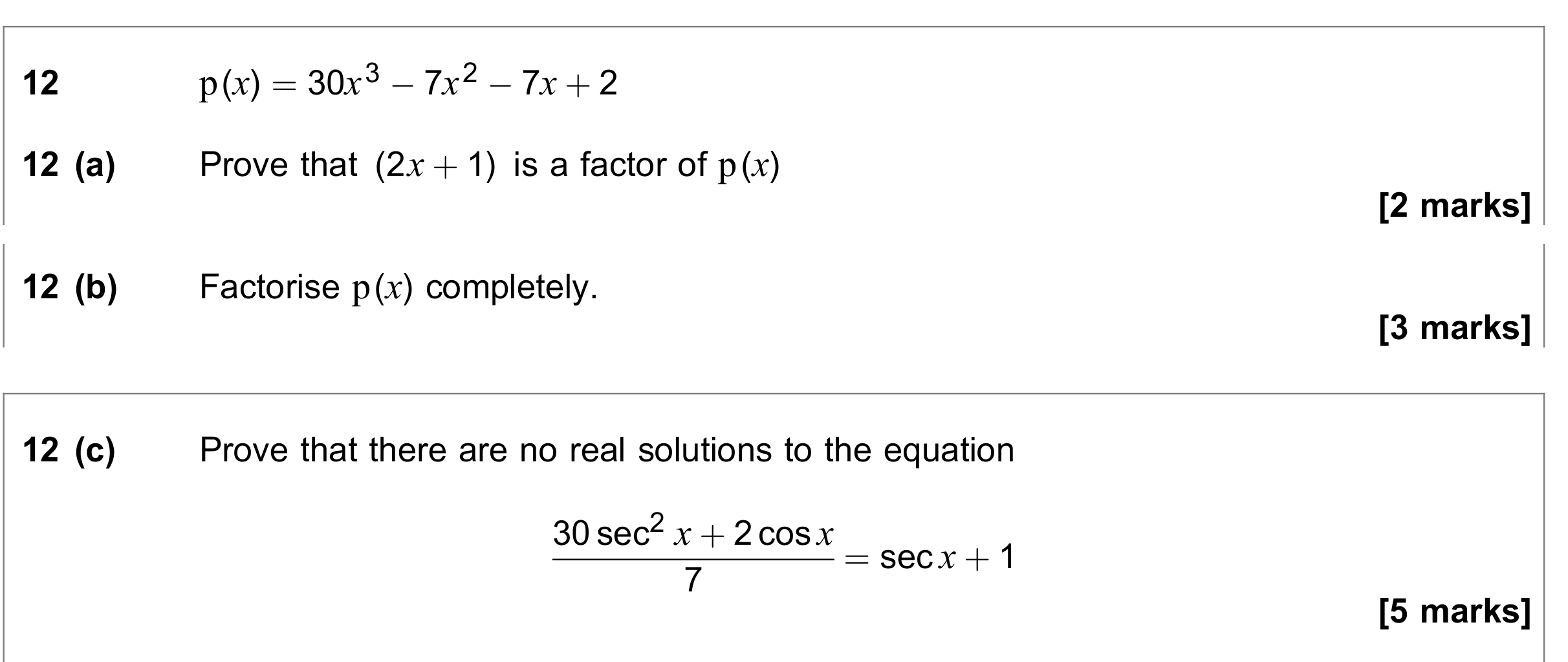Question 12 — Factor Theorem, Trig — AQA June 2018