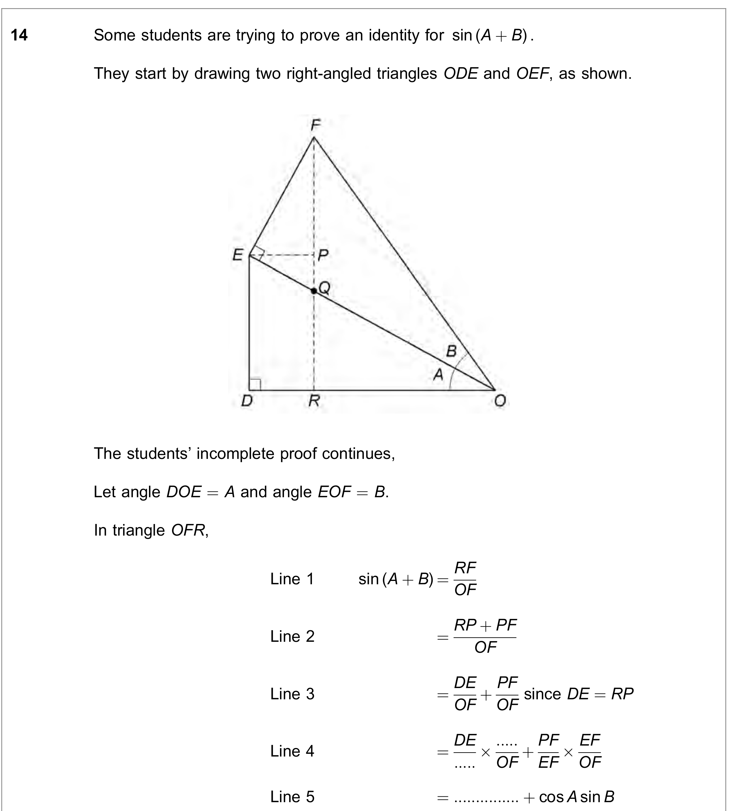 Question 14 — Trig, Triangles — AQA June 2018