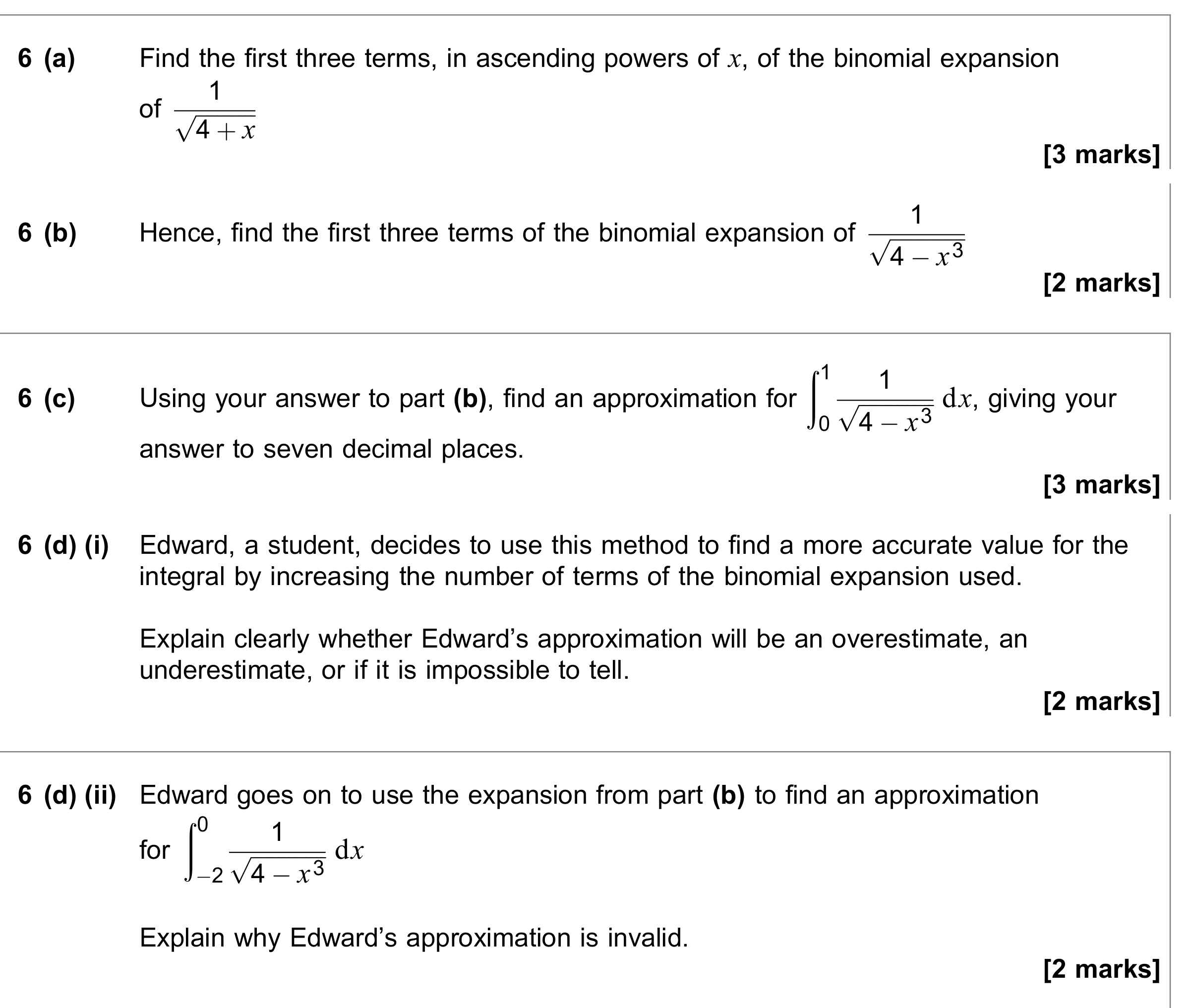 Question 6 — Binomial Expansion, Integration — AQA June 2018