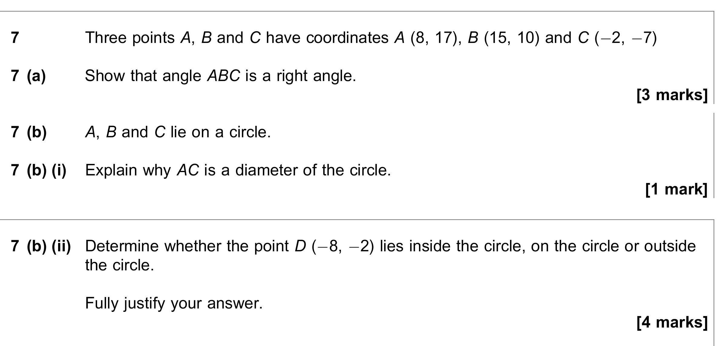 Question 7 — Circles — AQA June 2018