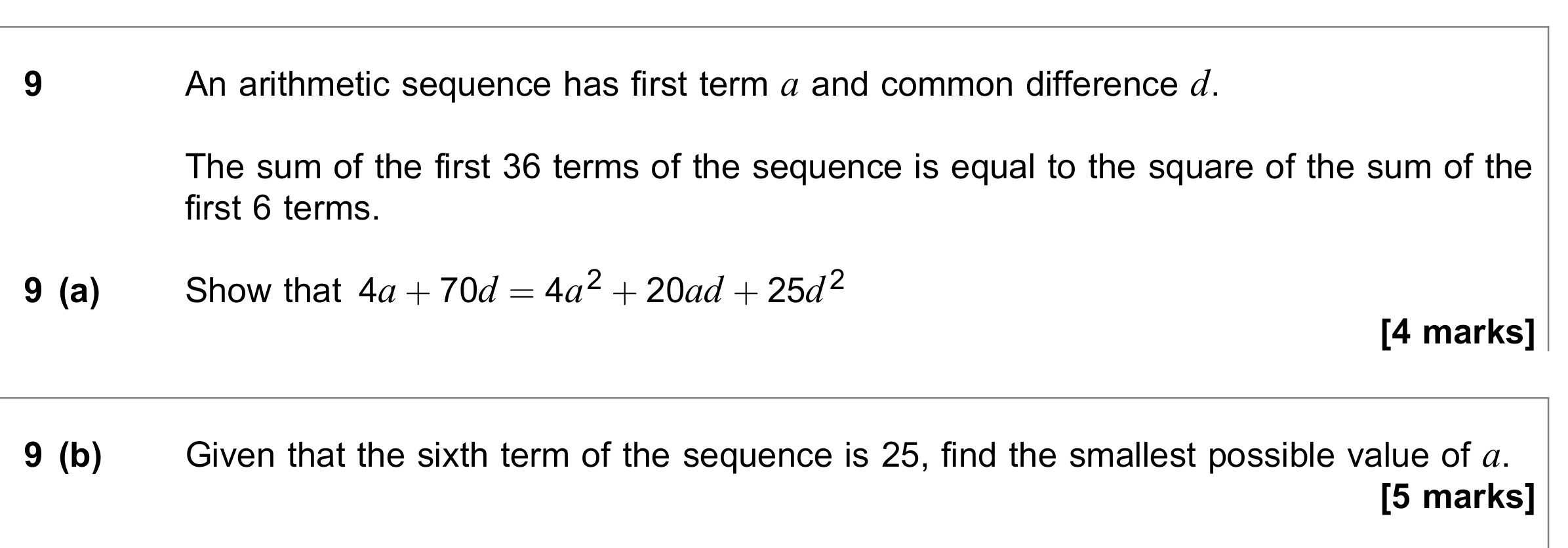 Question 9 — Arithmetic Sequences and Series — AQA June 2018