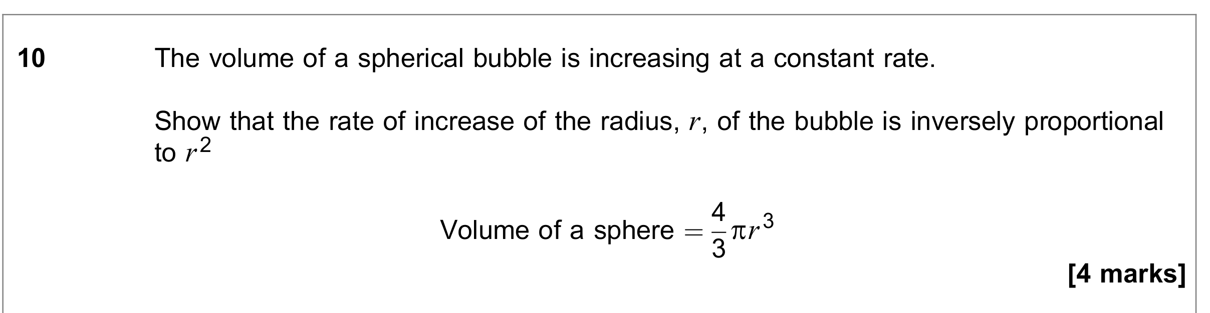 Question 10 — Rates of Change — AQA June 2019