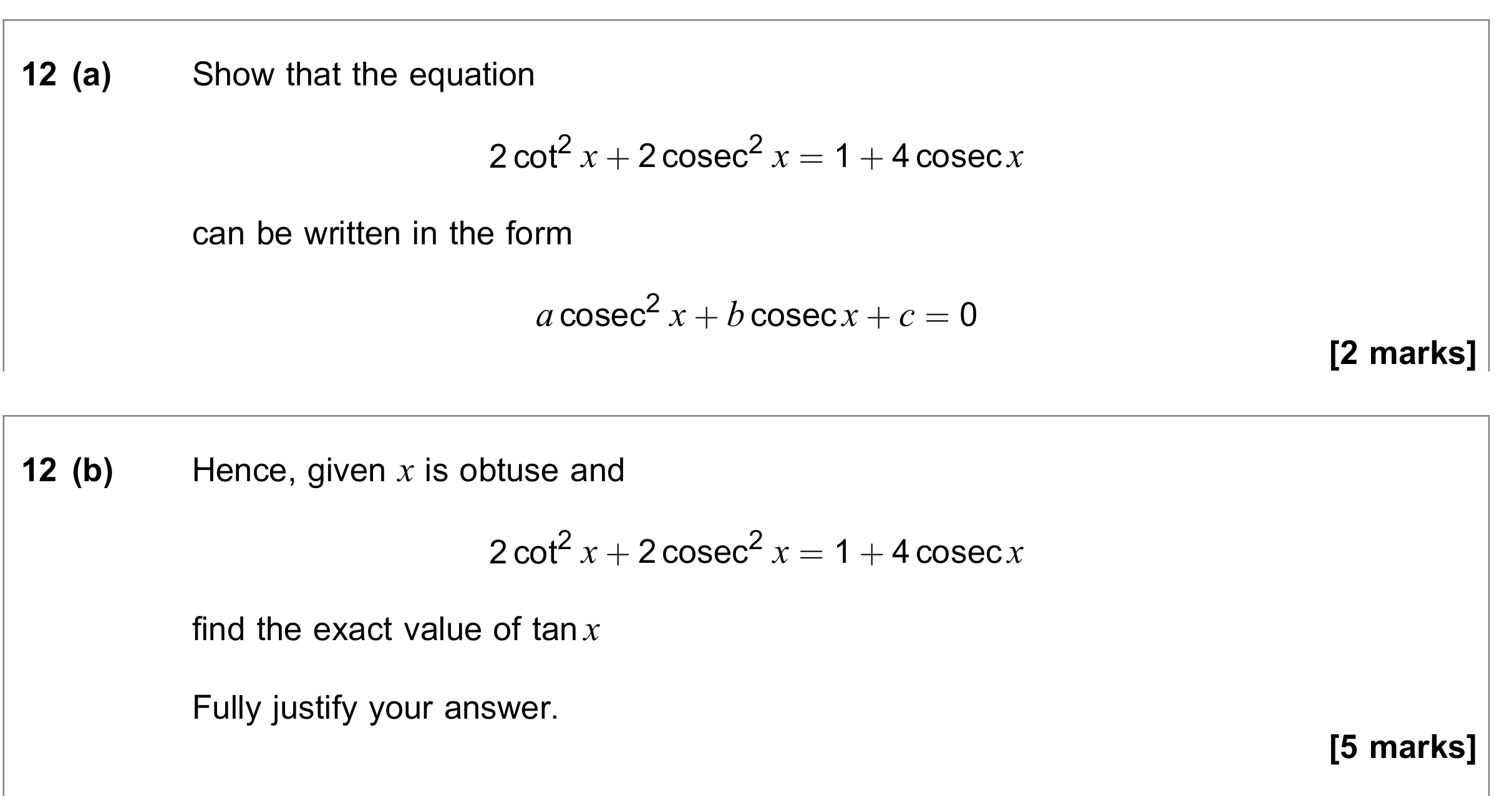 Question 12 — Trig — AQA June 2019