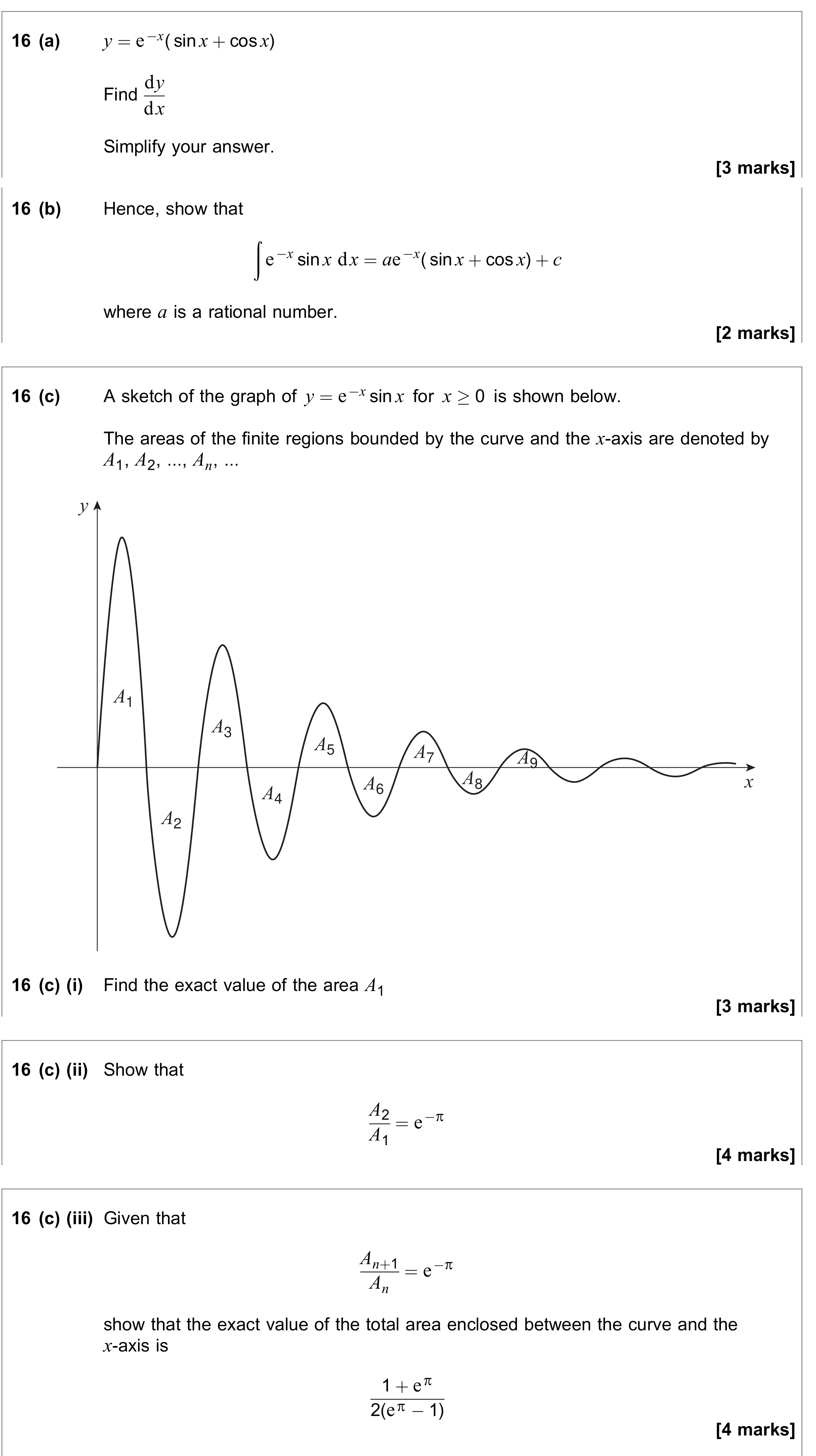 Question 16 — Differentiation, Integration, Recurrence Relations — AQA June 2019