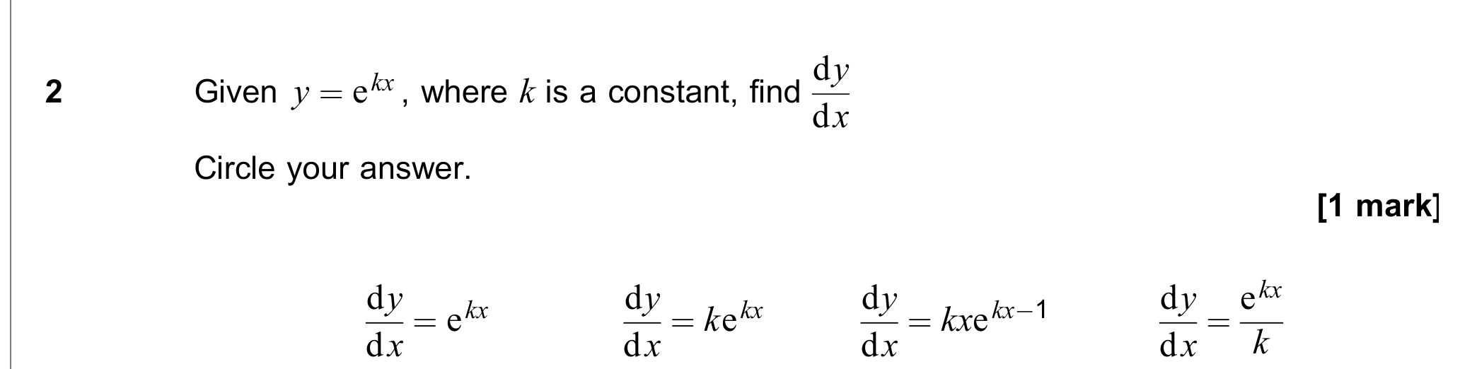 Question 2 — Differentiation — AQA June 2019