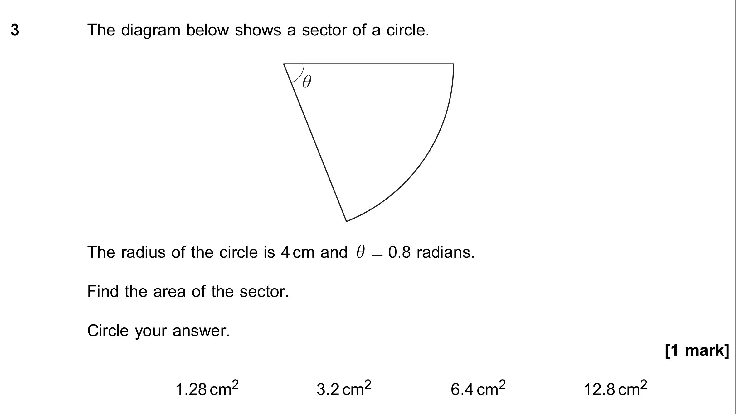 Question 3 — Arc Length, Sectors and Segments — AQA June 2019
