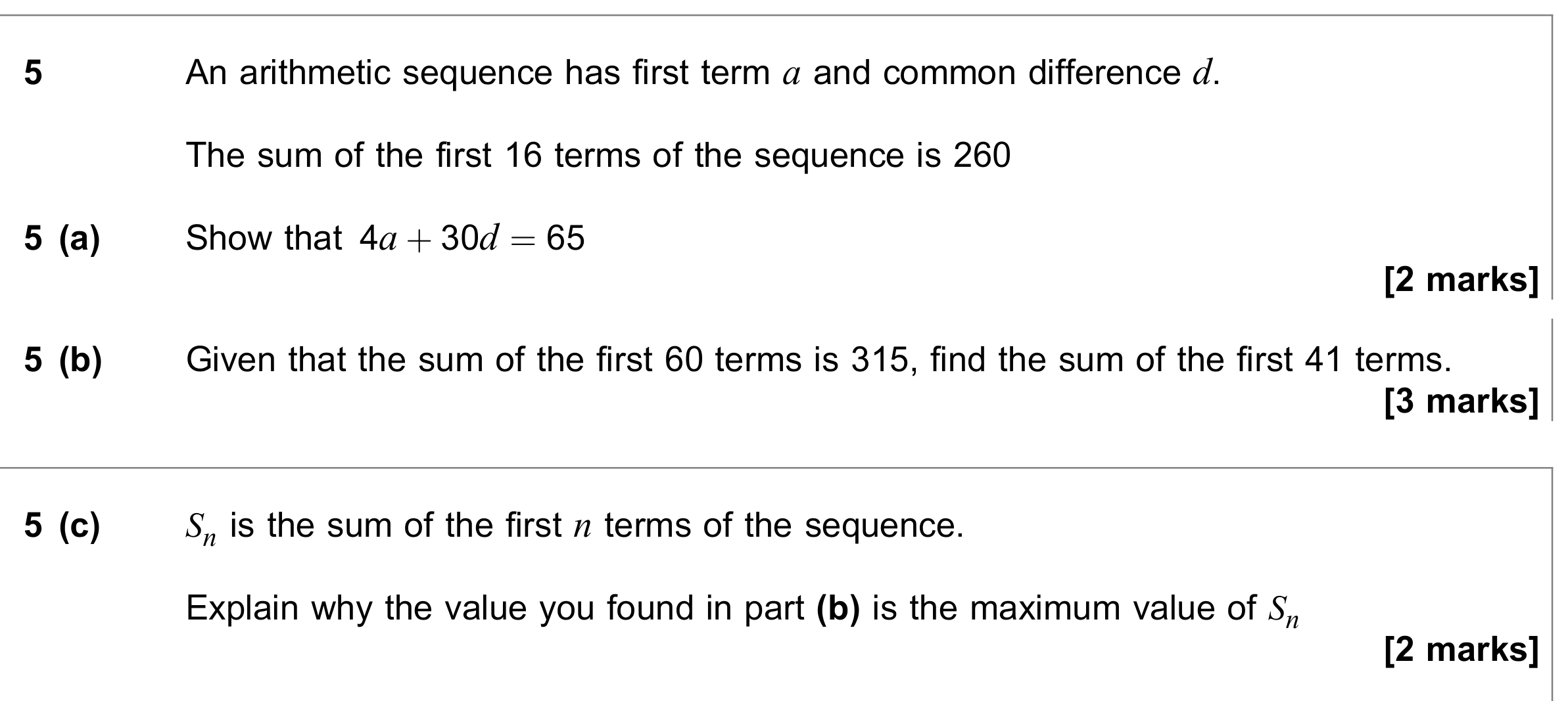 Question 5 — Arithmetic Sequences and Series — AQA June 2019