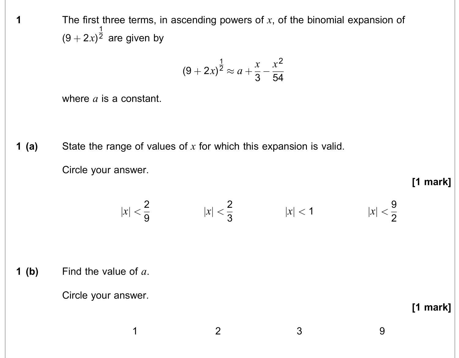 Question 1 — Binomial Expansion — AQA June 2020