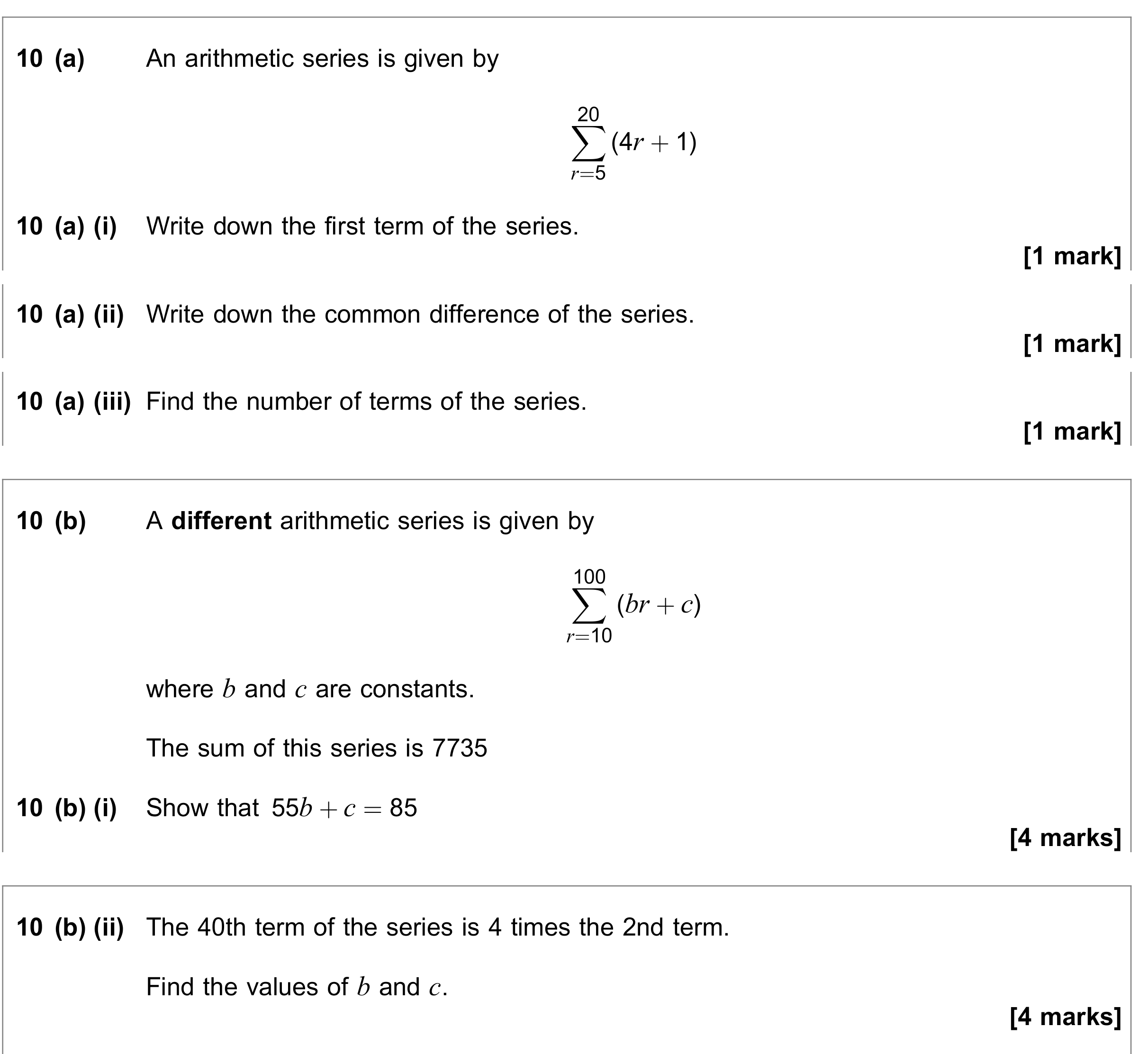 Question 10 — Arithmetic Sequences and Series — AQA June 2020