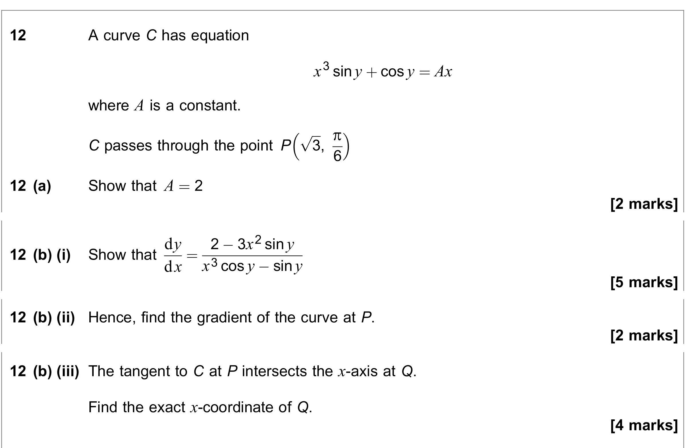 Question 12 — Differentiation — AQA June 2020