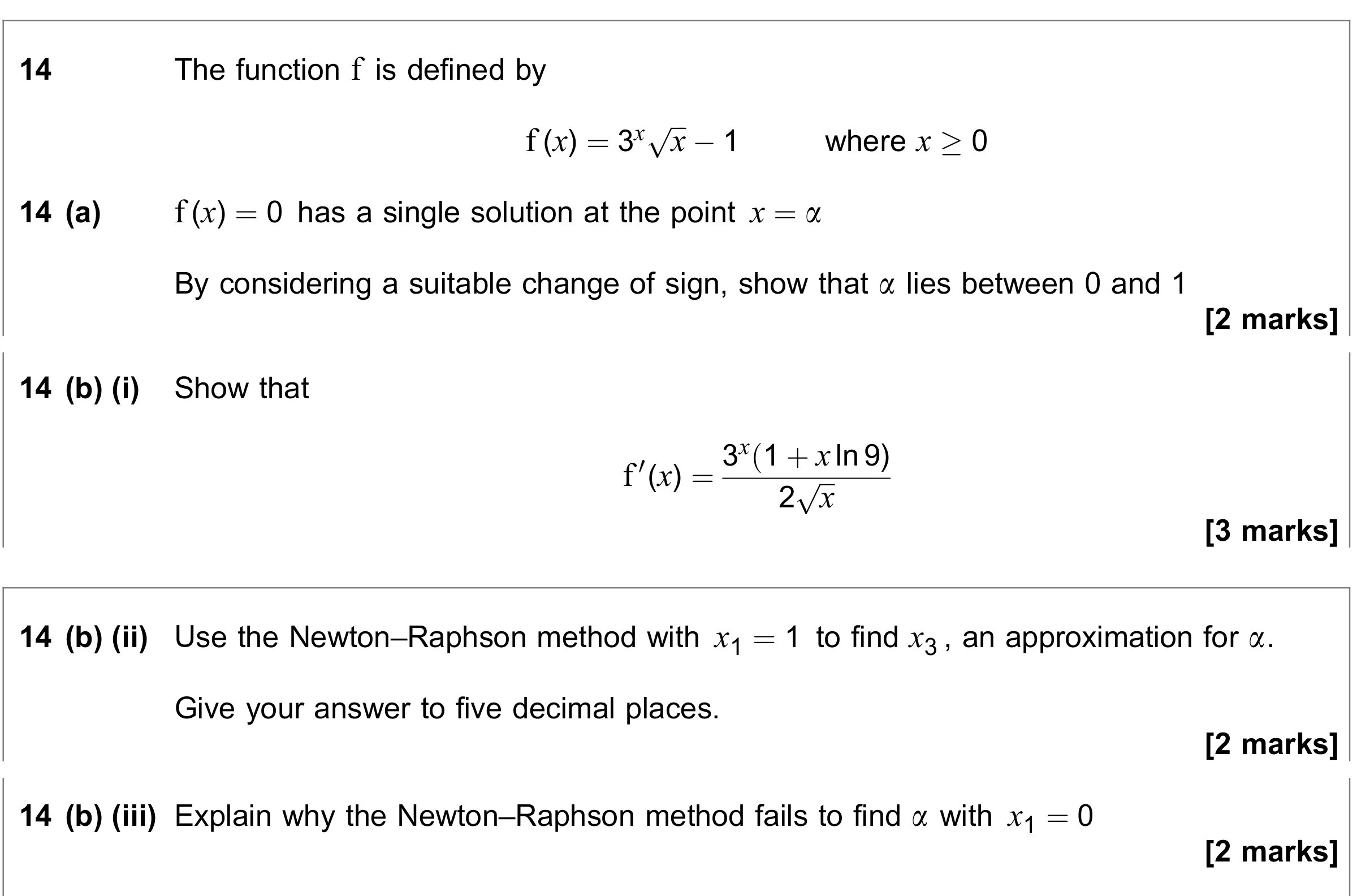 Question 14 — Newton Raphson, Numerical Methods — AQA June 2020