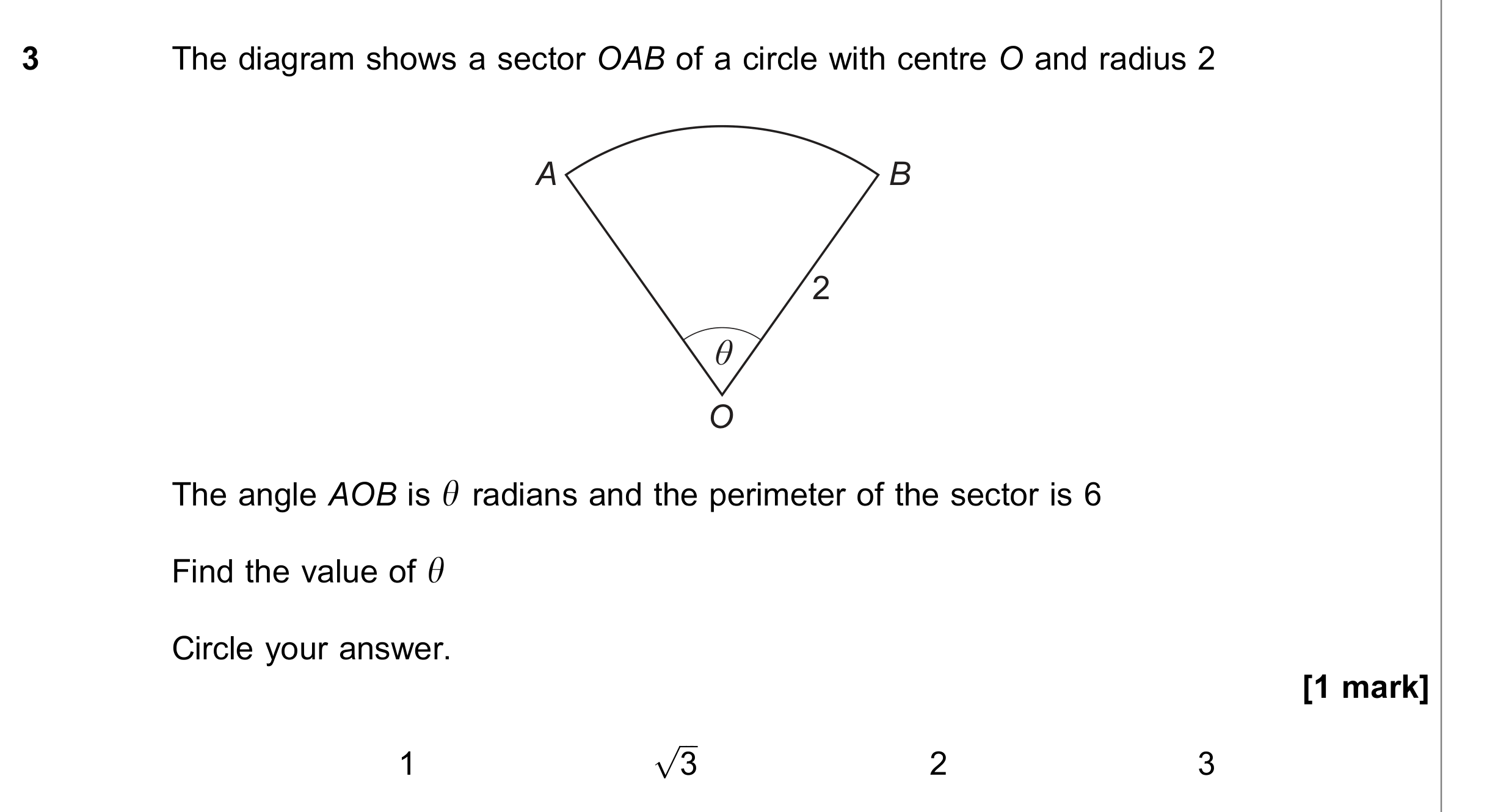 Question 3 — Arc Length, Sectors and Segments — AQA June 2020