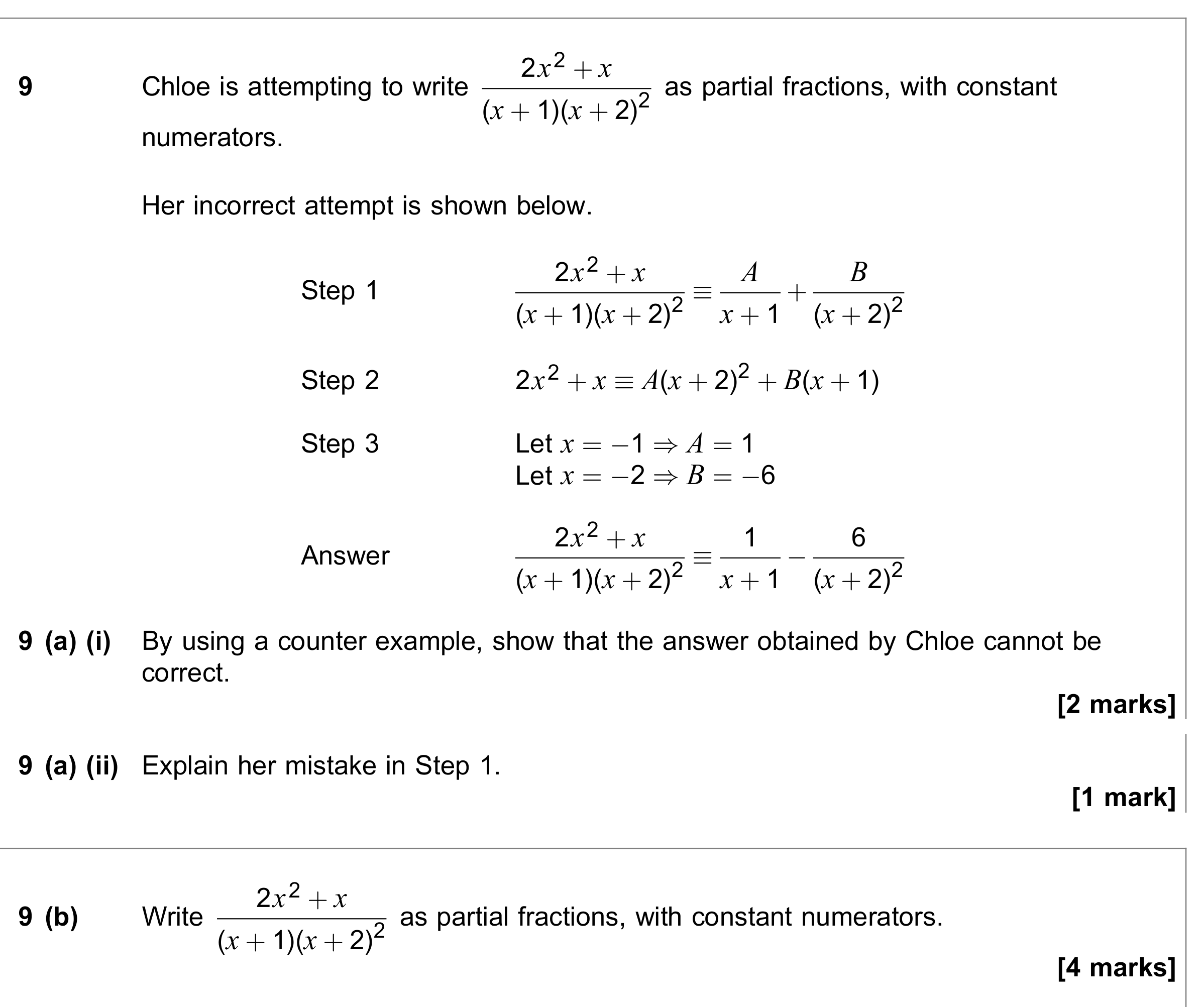 Question 9 — Partial Fractions — AQA June 2020