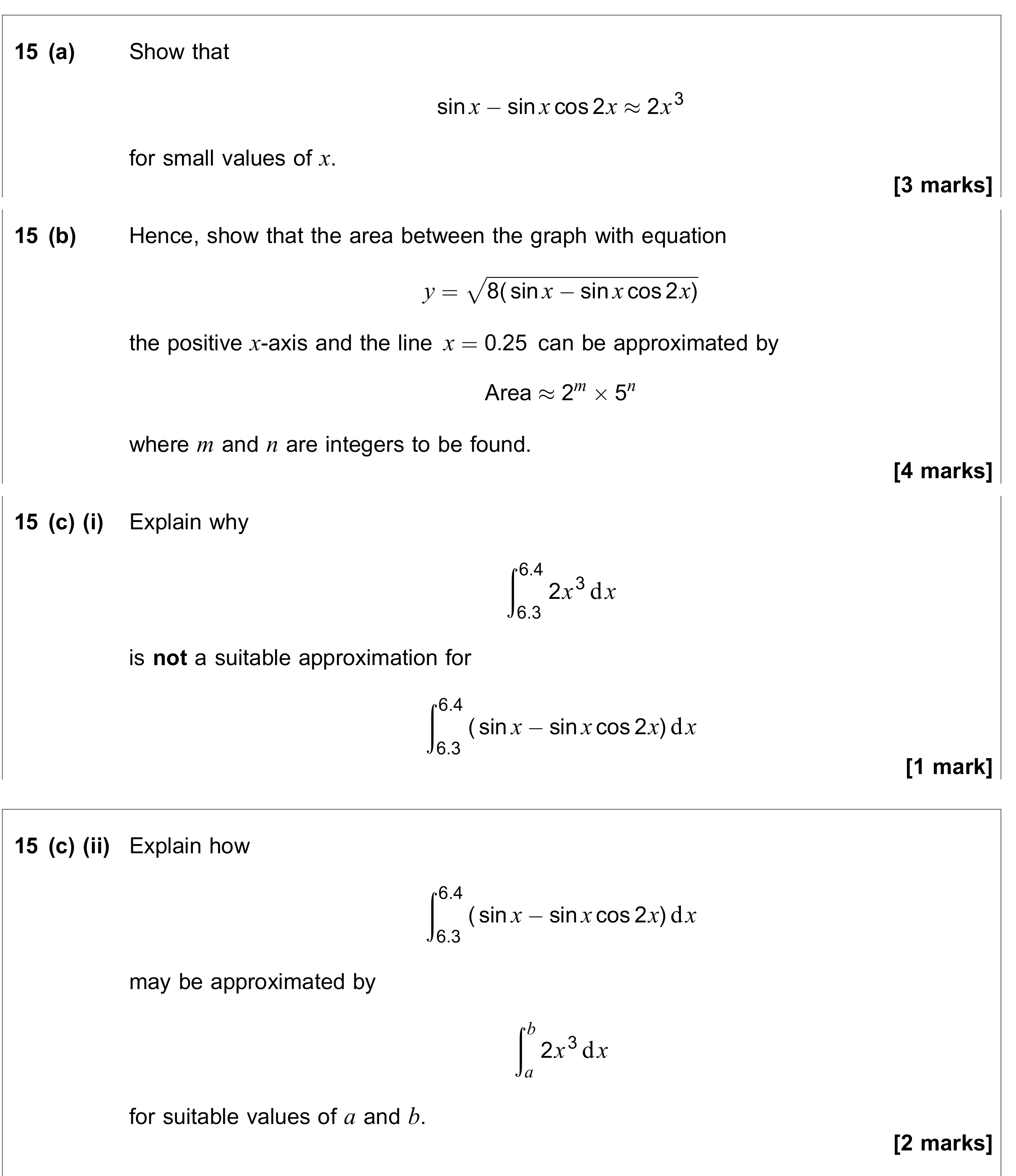 Question 15 — Small Angle Approximations, Integration — AQA June 2021