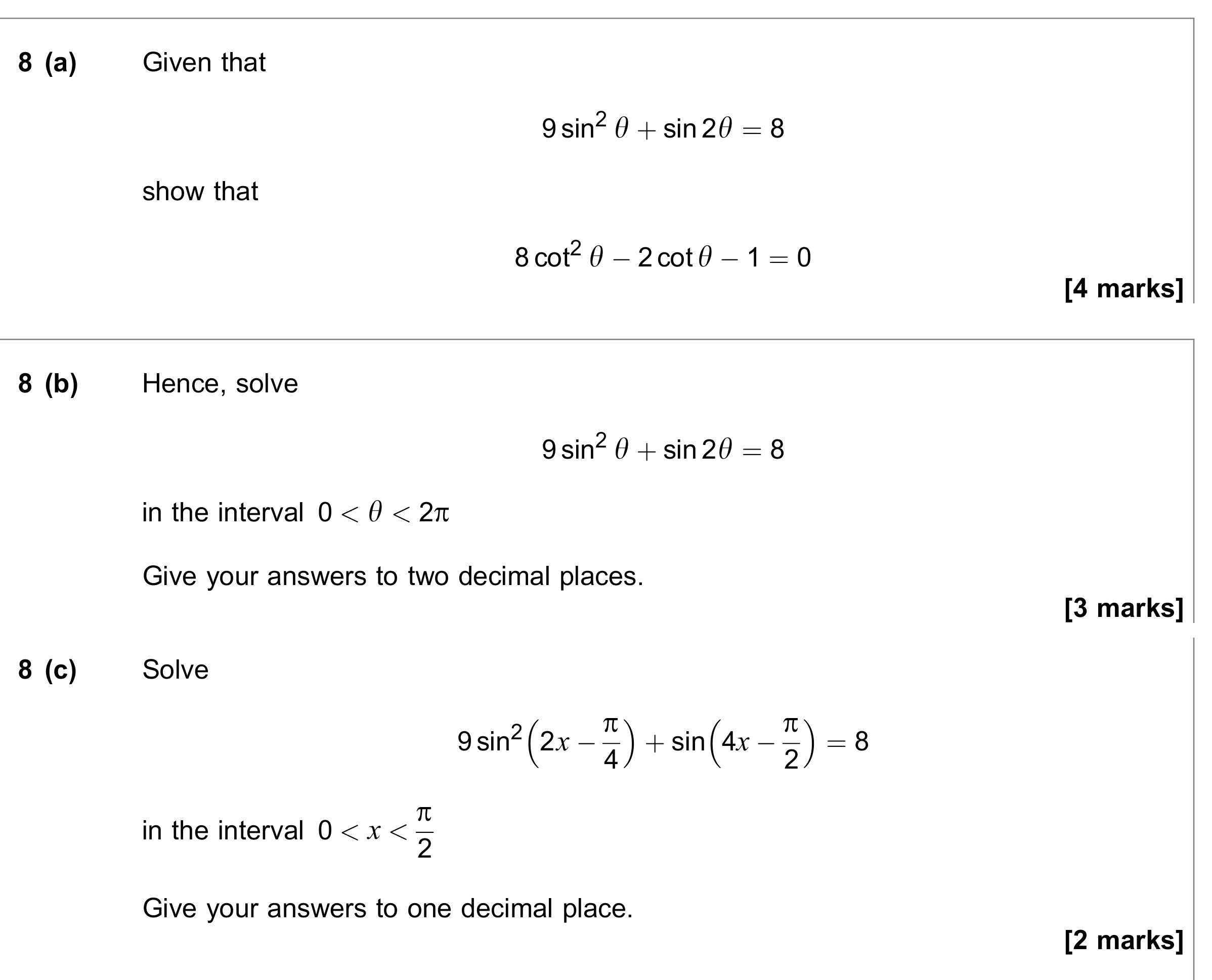 Question 8 — Trig — AQA June 2021