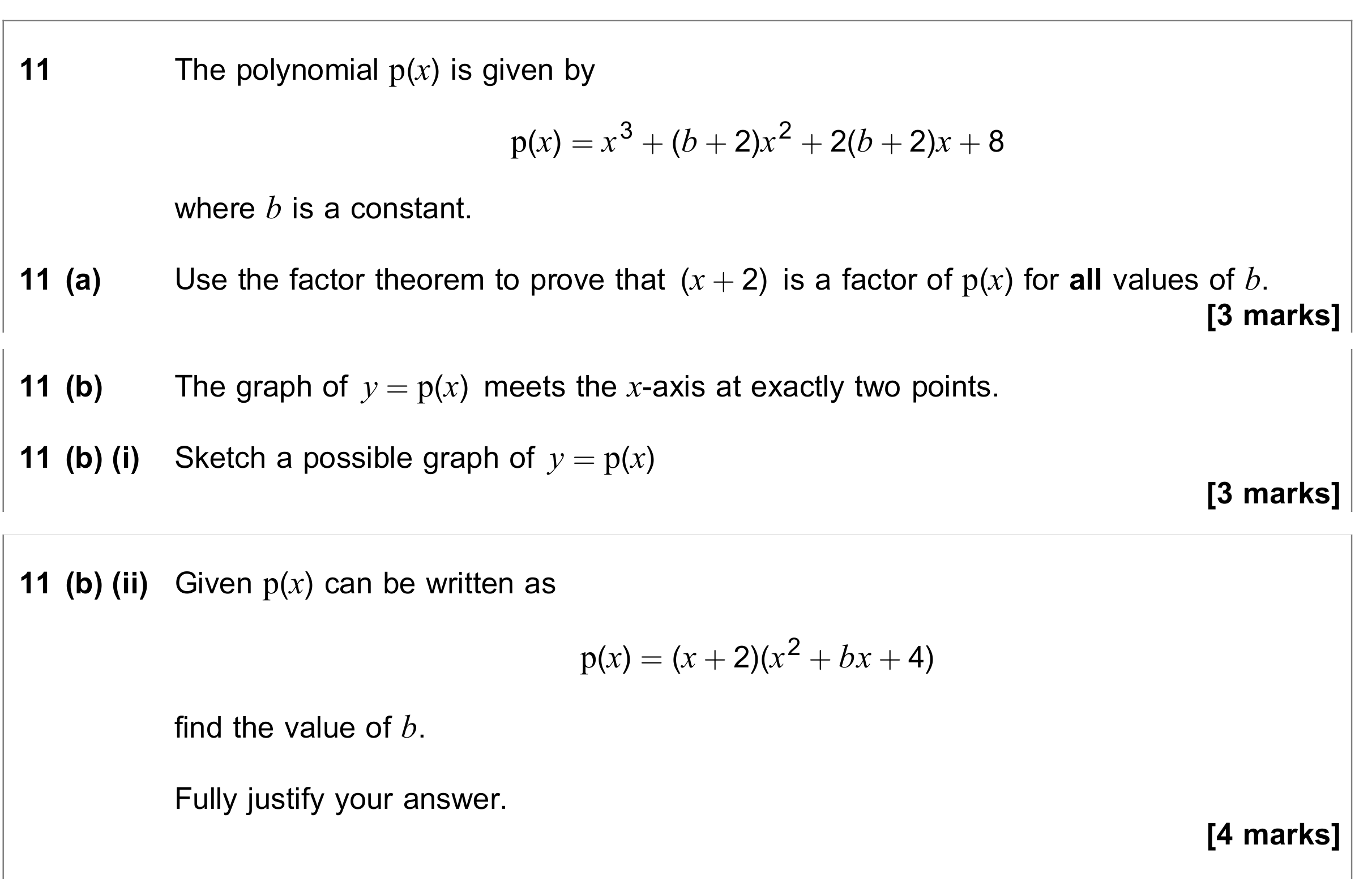 Question 11 — Factor Theorem, Graph Sketching — AQA June 2022
