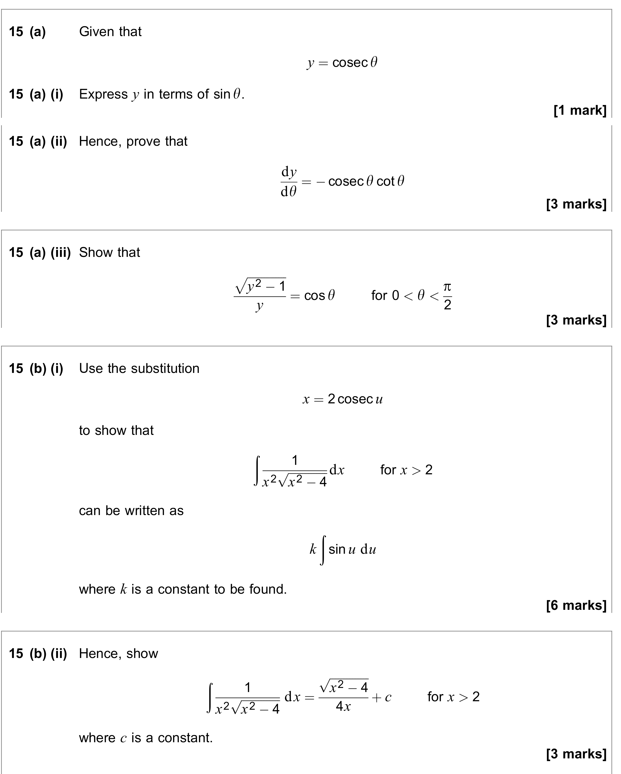 Question 15 — Differentiation, Integration — AQA June 2022