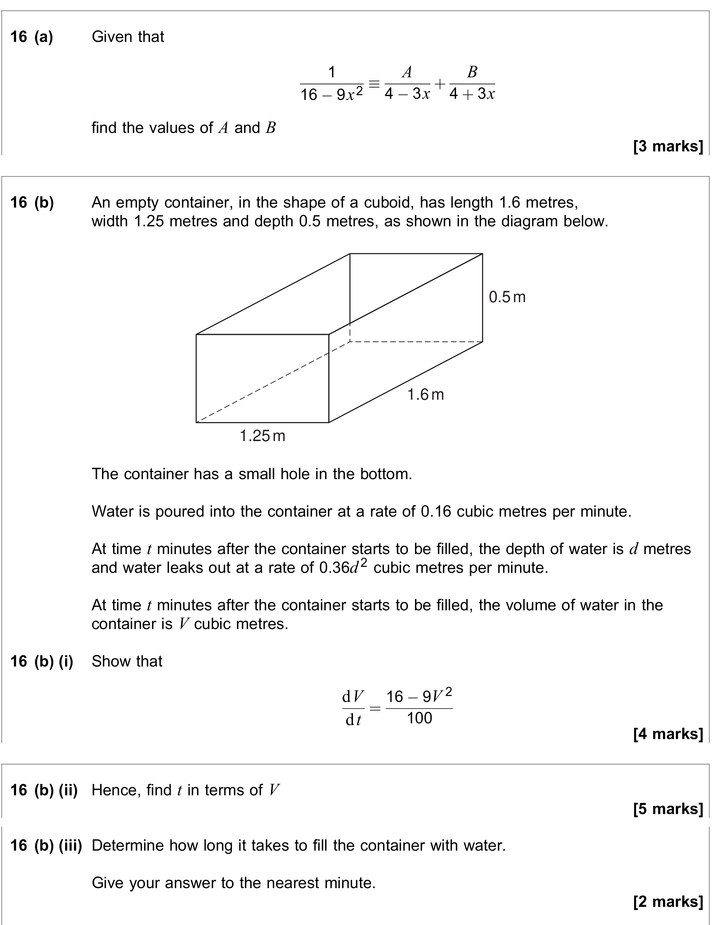 Question 16 — Partial Fractions, Rates of Change, Differential Equations — AQA June 2023