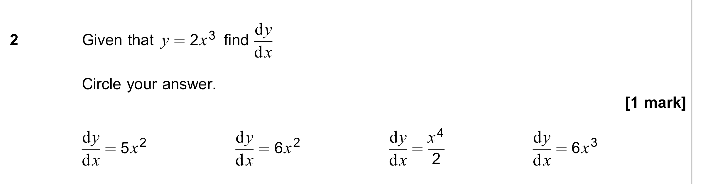 Question 2 — Differentiation — AQA June 2023