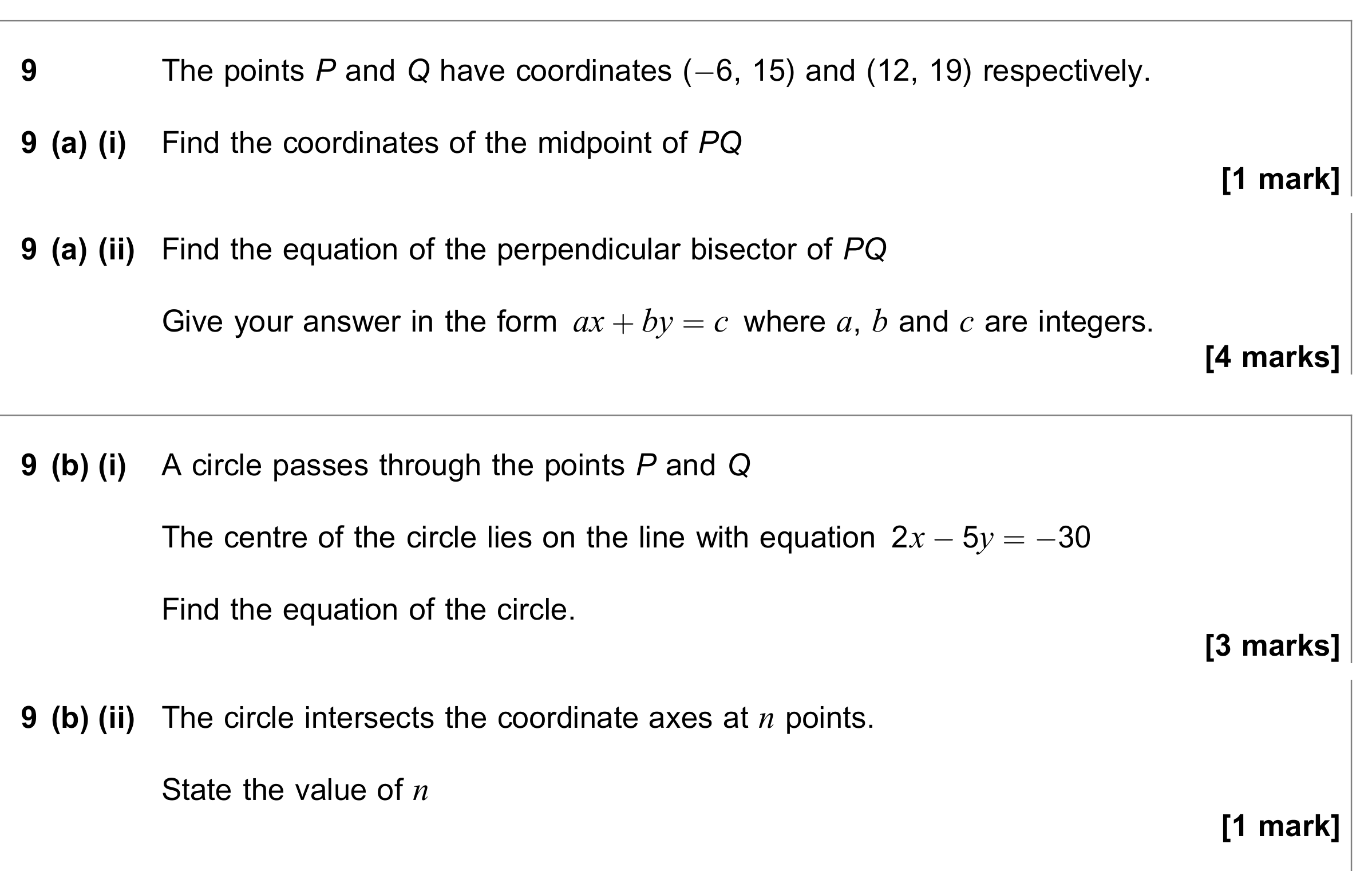 Question 9 — Coordinate Geometry, Circles — AQA June 2023