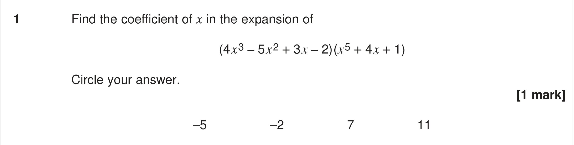 Question 1 — Algebra — AQA June 2024