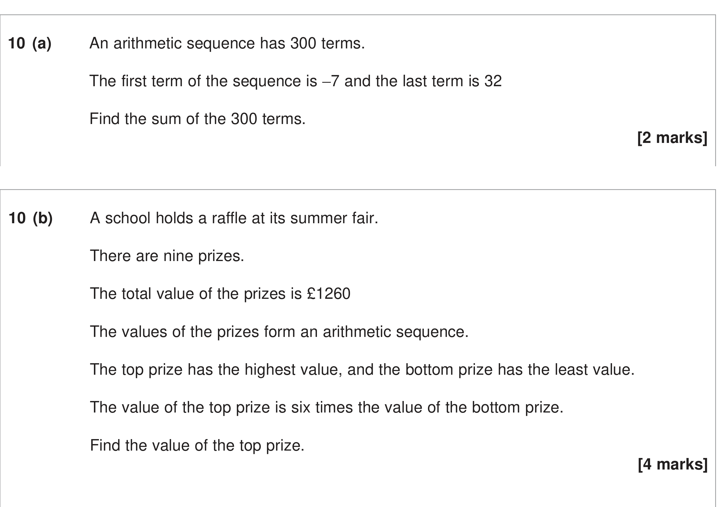 Question 10 — Arithmetic Sequences and Series — AQA June 2024